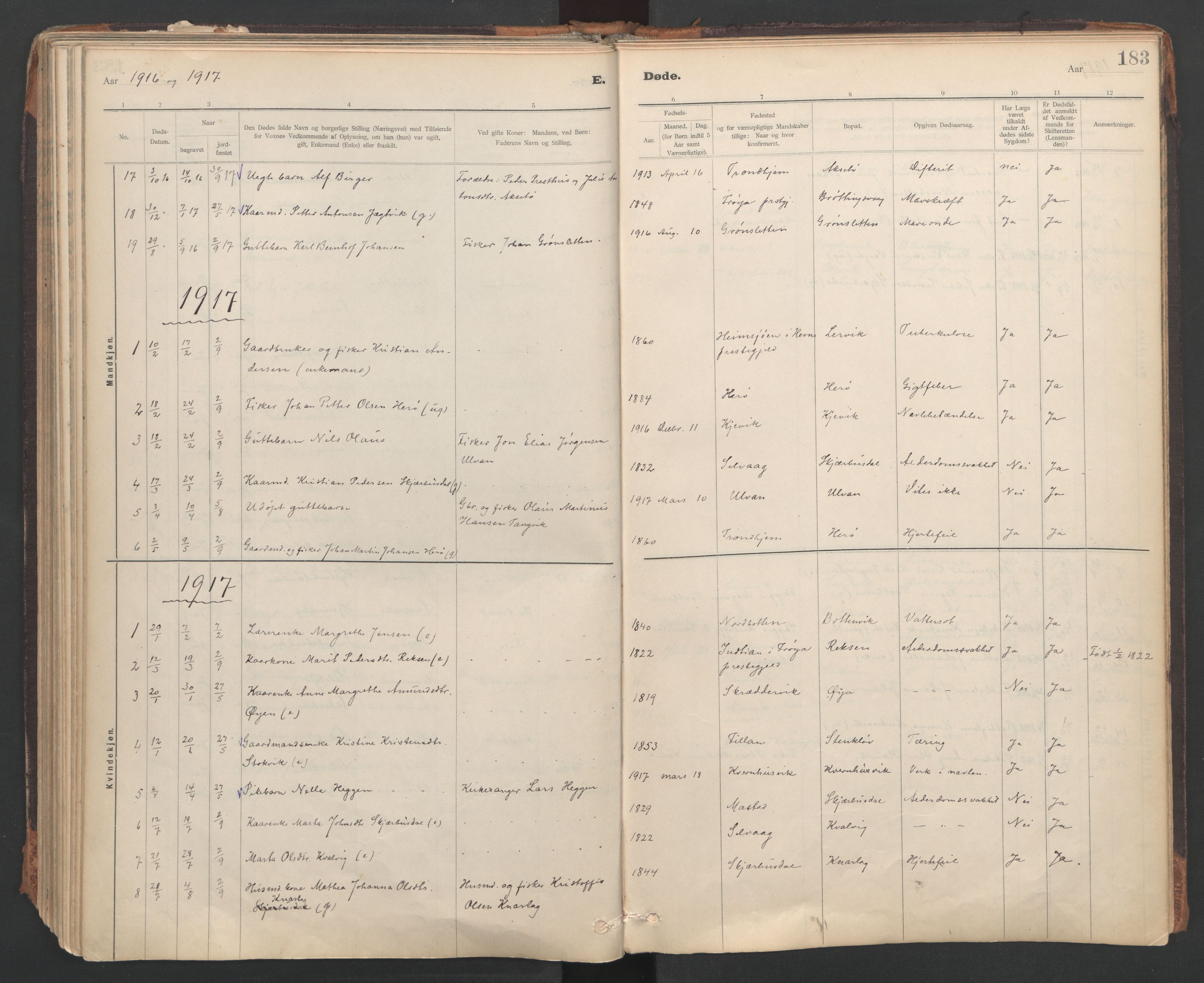 Ministerialprotokoller, klokkerbøker og fødselsregistre - Sør-Trøndelag, SAT/A-1456/637/L0559: Parish register (official) no. 637A02, 1899-1923, p. 183
