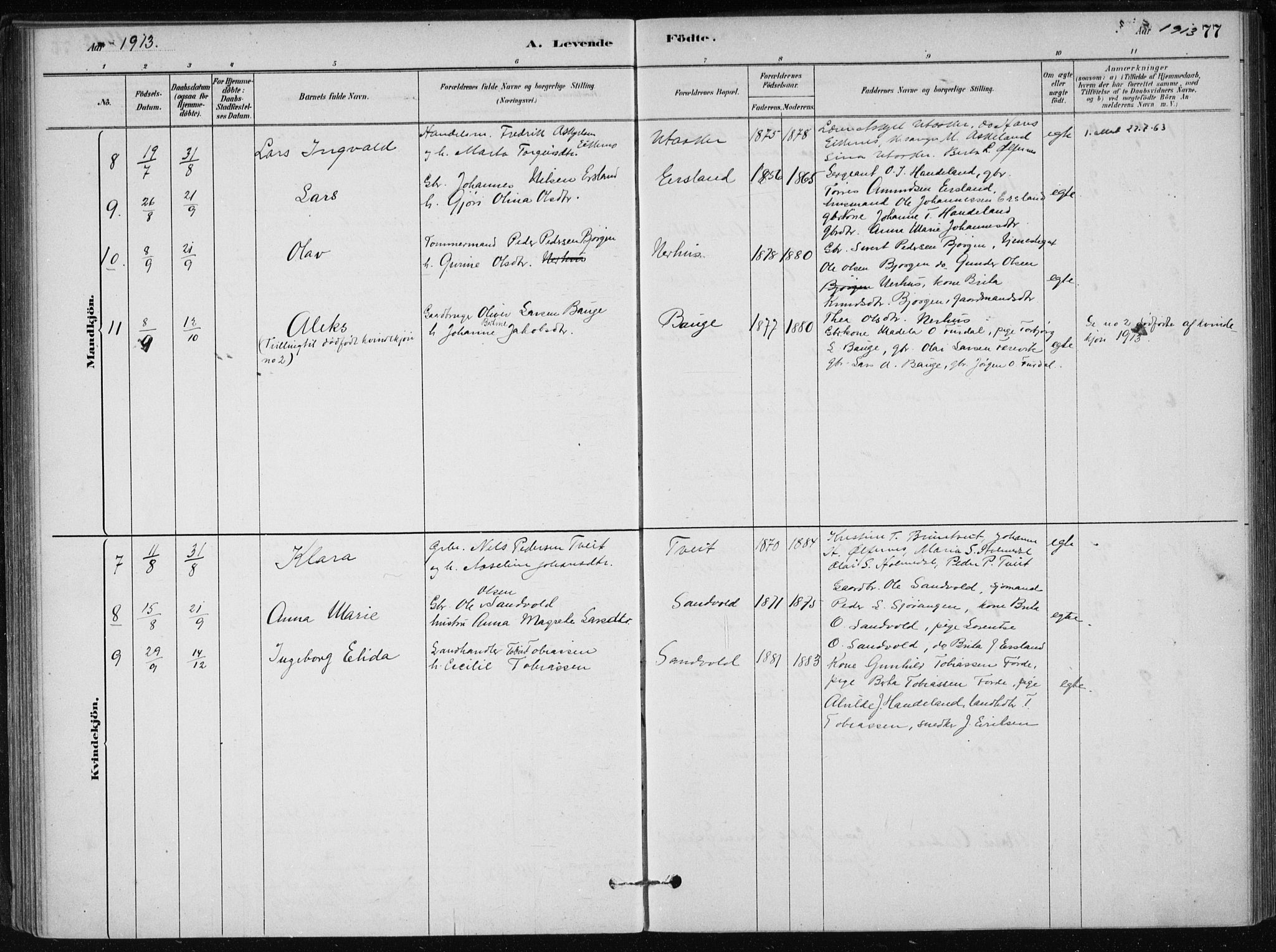 Skånevik sokneprestembete, AV/SAB-A-77801/H/Haa: Parish register (official) no. C  1, 1879-1917, p. 77