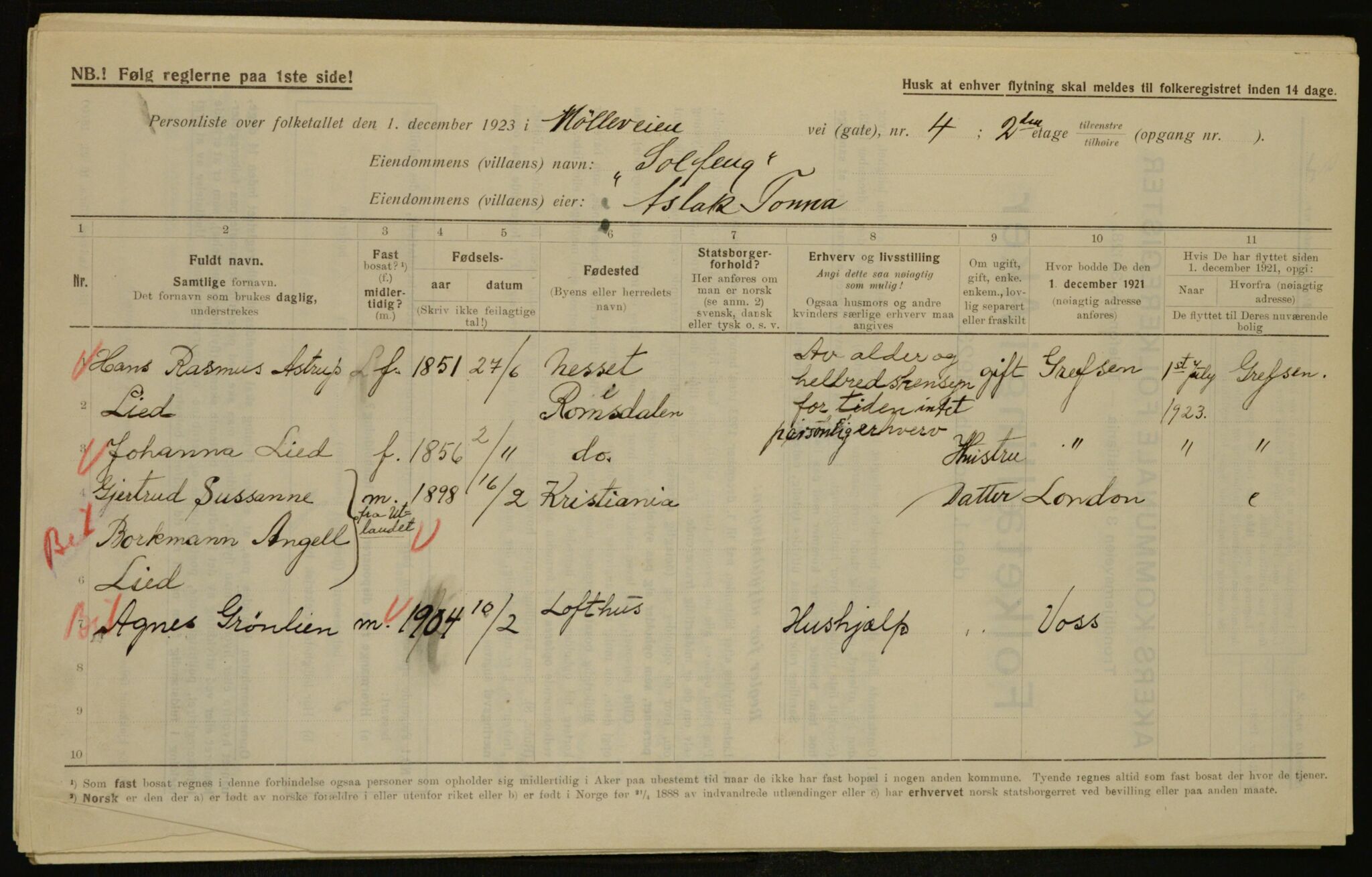 , Municipal Census 1923 for Aker, 1923, p. 15986