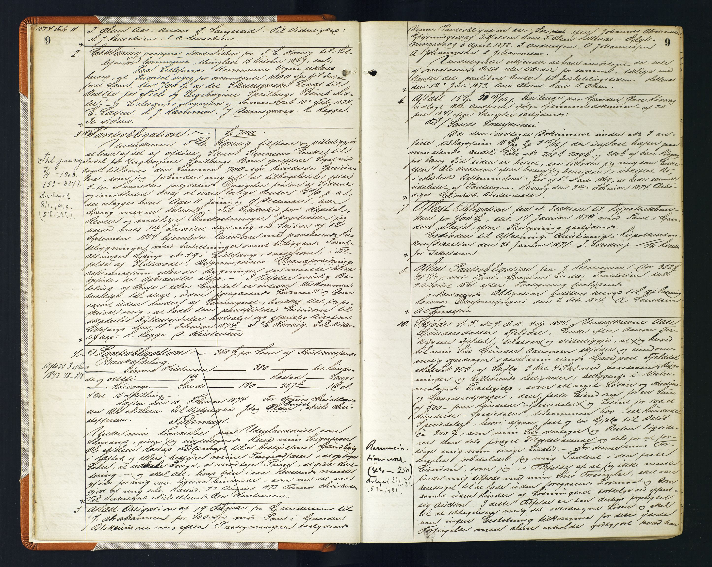 Vestre Nedenes/Sand sorenskriveri, AV/SAK-1221-0010/G/Gb/Gba/L0017: Mortgage book no. 43, 1874-1878, p. 9