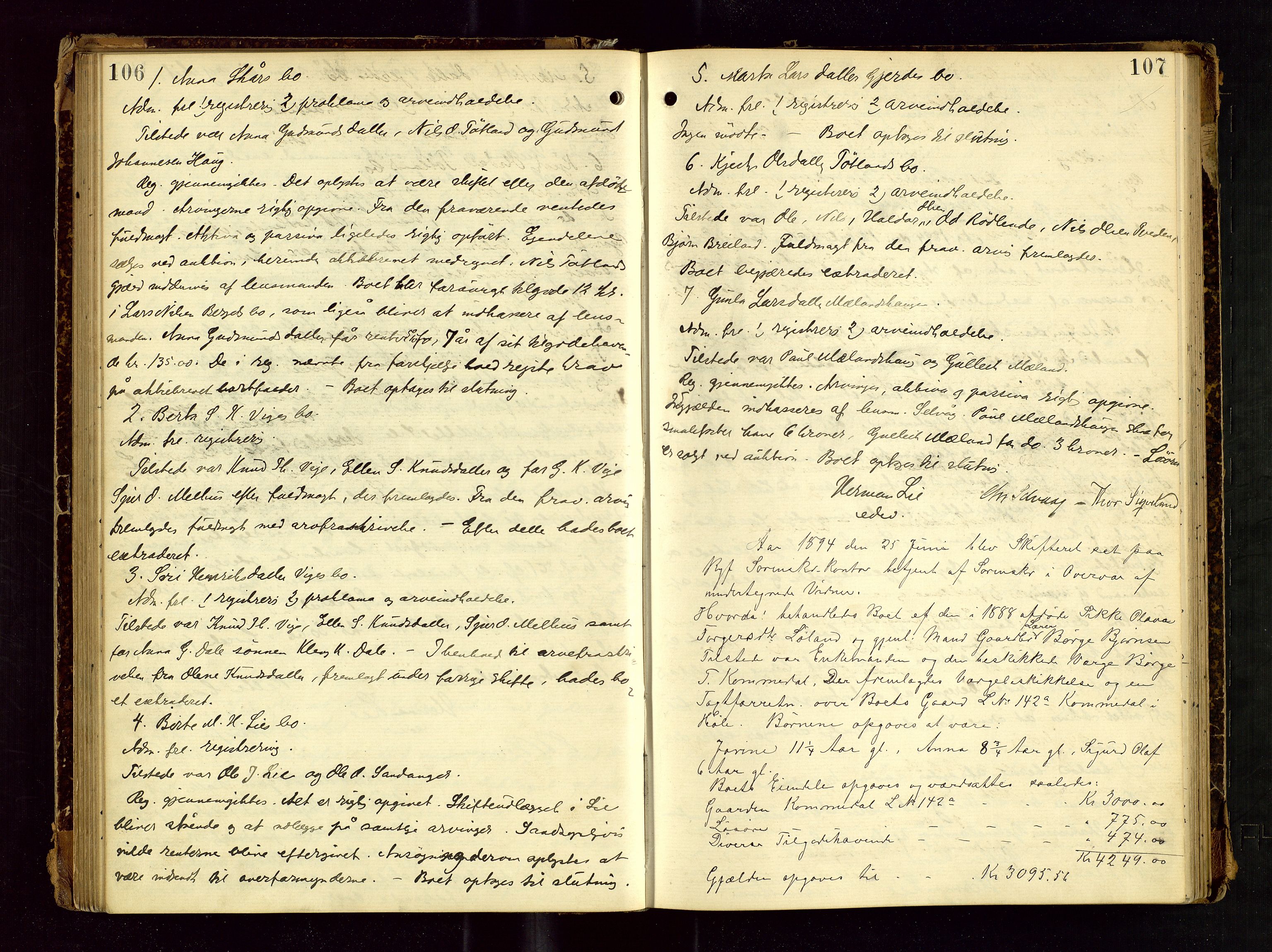 Ryfylke tingrett, AV/SAST-A-100055/001/IV/IVF/L0006: Skifteforhandlingsprotokoll A 6, 1892-1897, p. 106-107