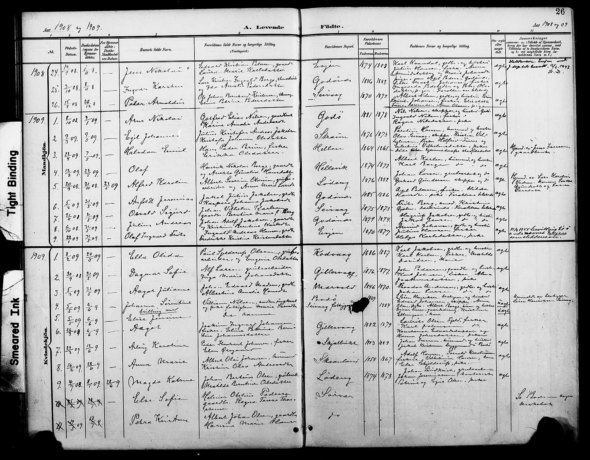 Ministerialprotokoller, klokkerbøker og fødselsregistre - Nordland, SAT/A-1459/804/L0088: Parish register (copy) no. 804C01, 1901-1917, p. 26