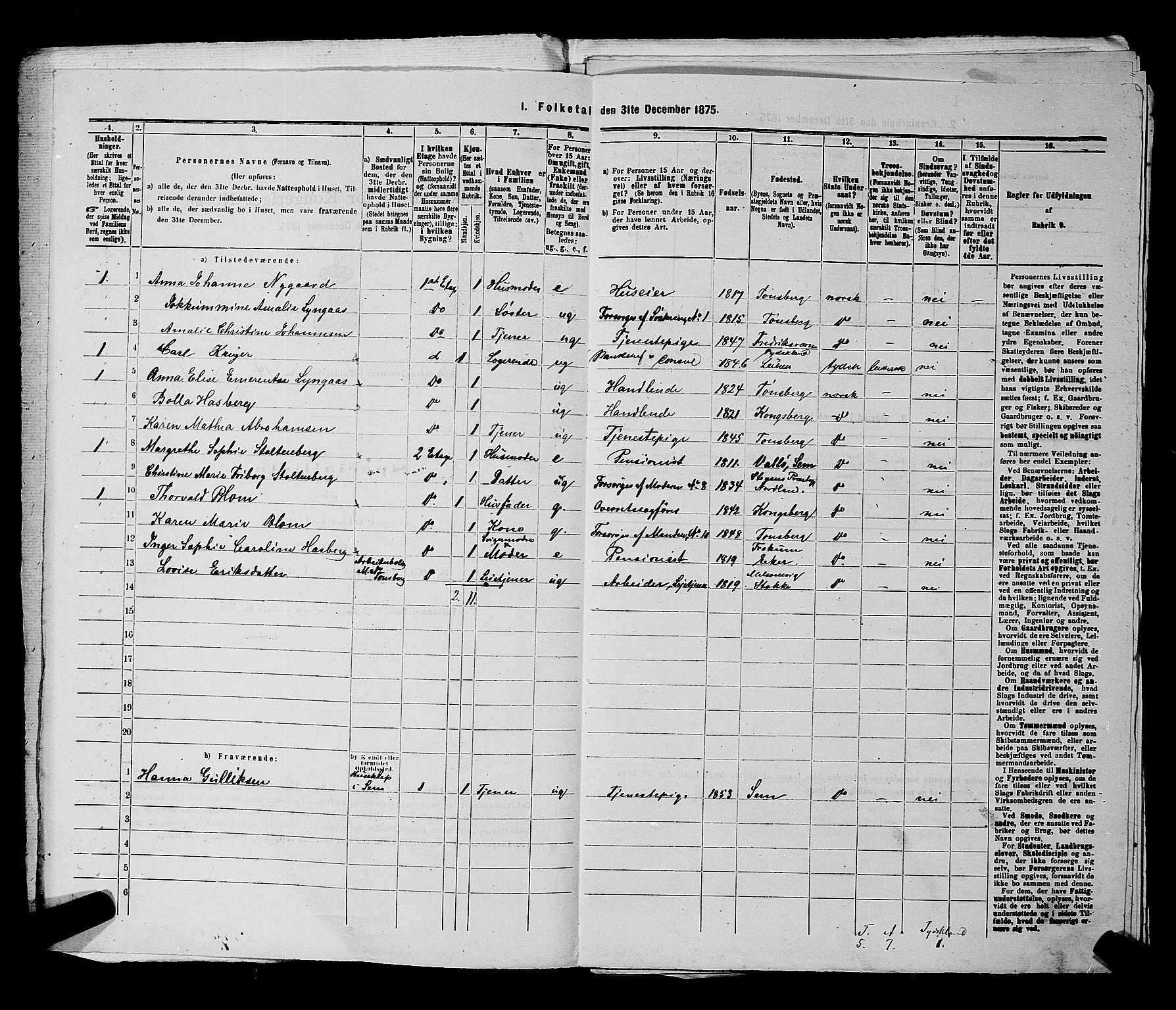 SAKO, 1875 census for 0705P Tønsberg, 1875, p. 421