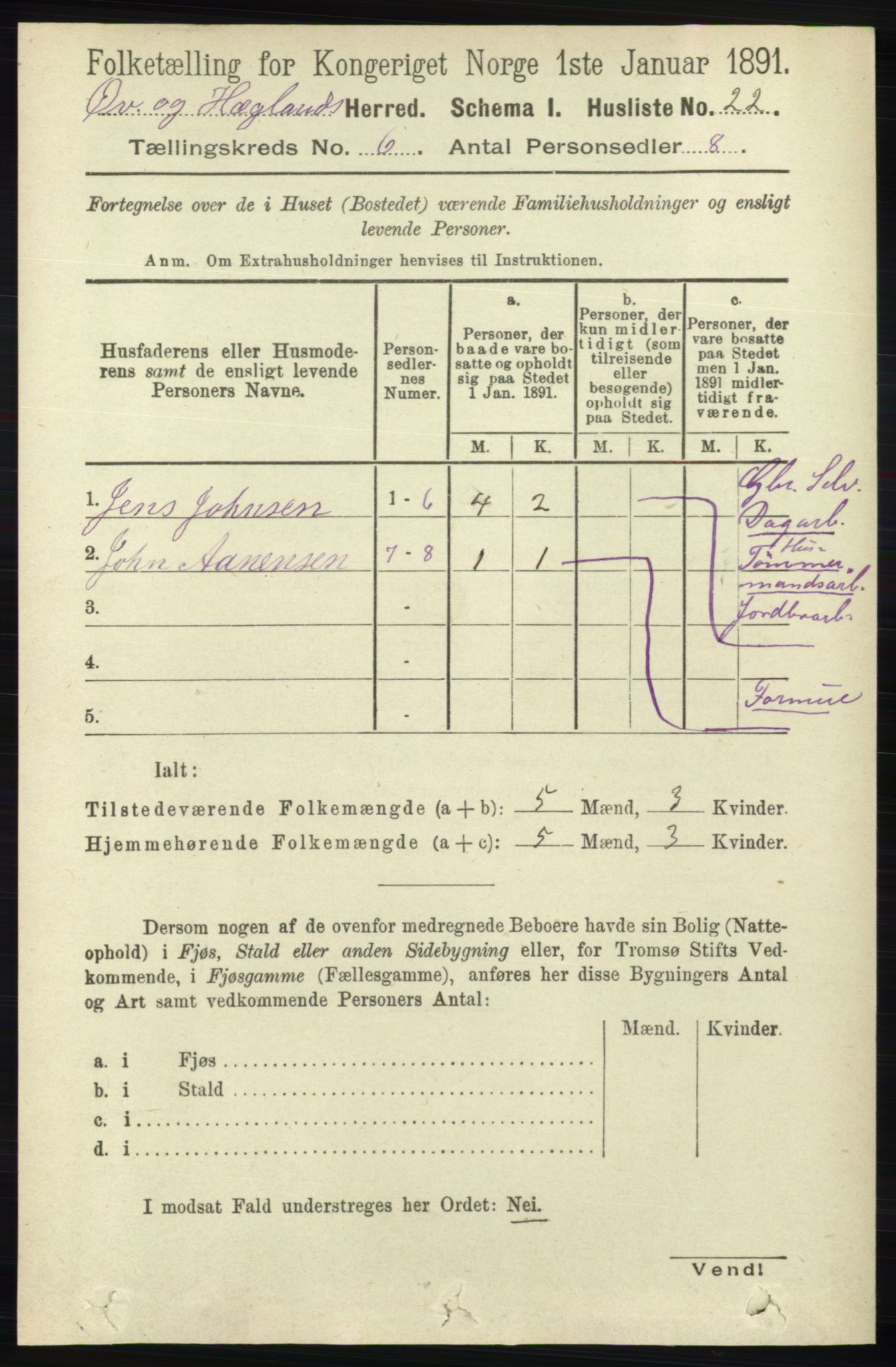 RA, 1891 census for 1016 Øvrebø og Hægeland, 1891, p. 1168