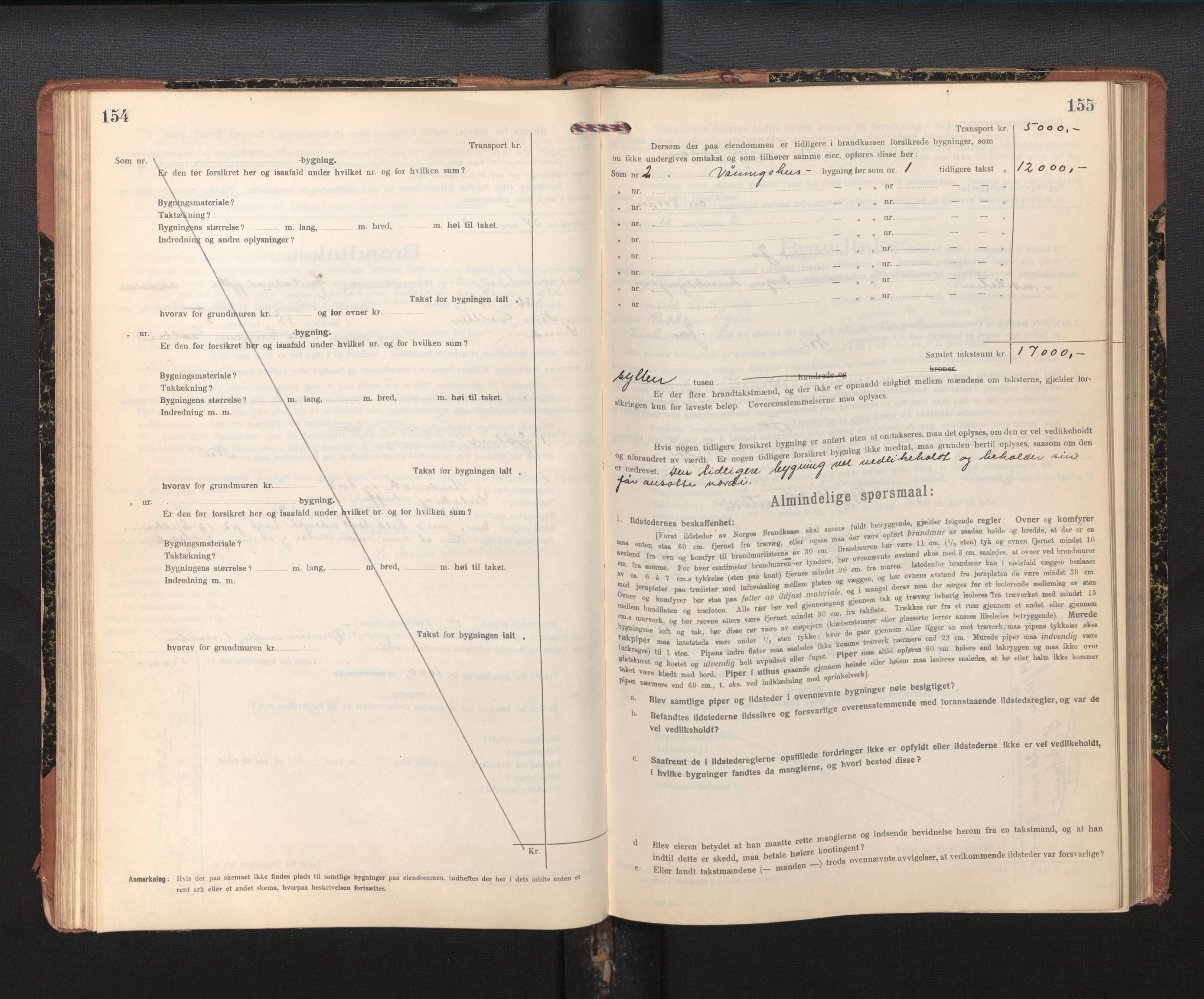 Lensmannen i Sund og Austevoll, AV/SAB-A-35201/0012/L0004: Branntakstprotokoll, skjematakst, 1917-1949, p. 154-155