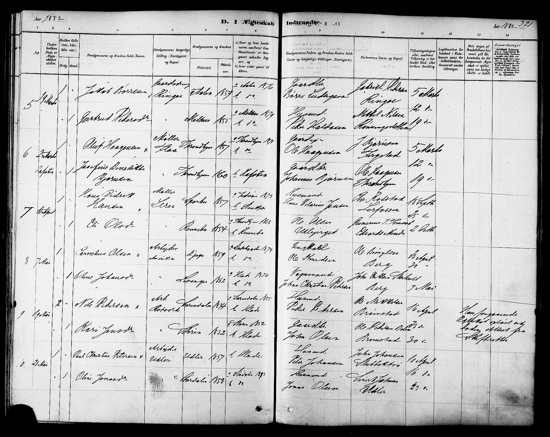 Ministerialprotokoller, klokkerbøker og fødselsregistre - Sør-Trøndelag, AV/SAT-A-1456/606/L0294: Parish register (official) no. 606A09, 1878-1886, p. 321