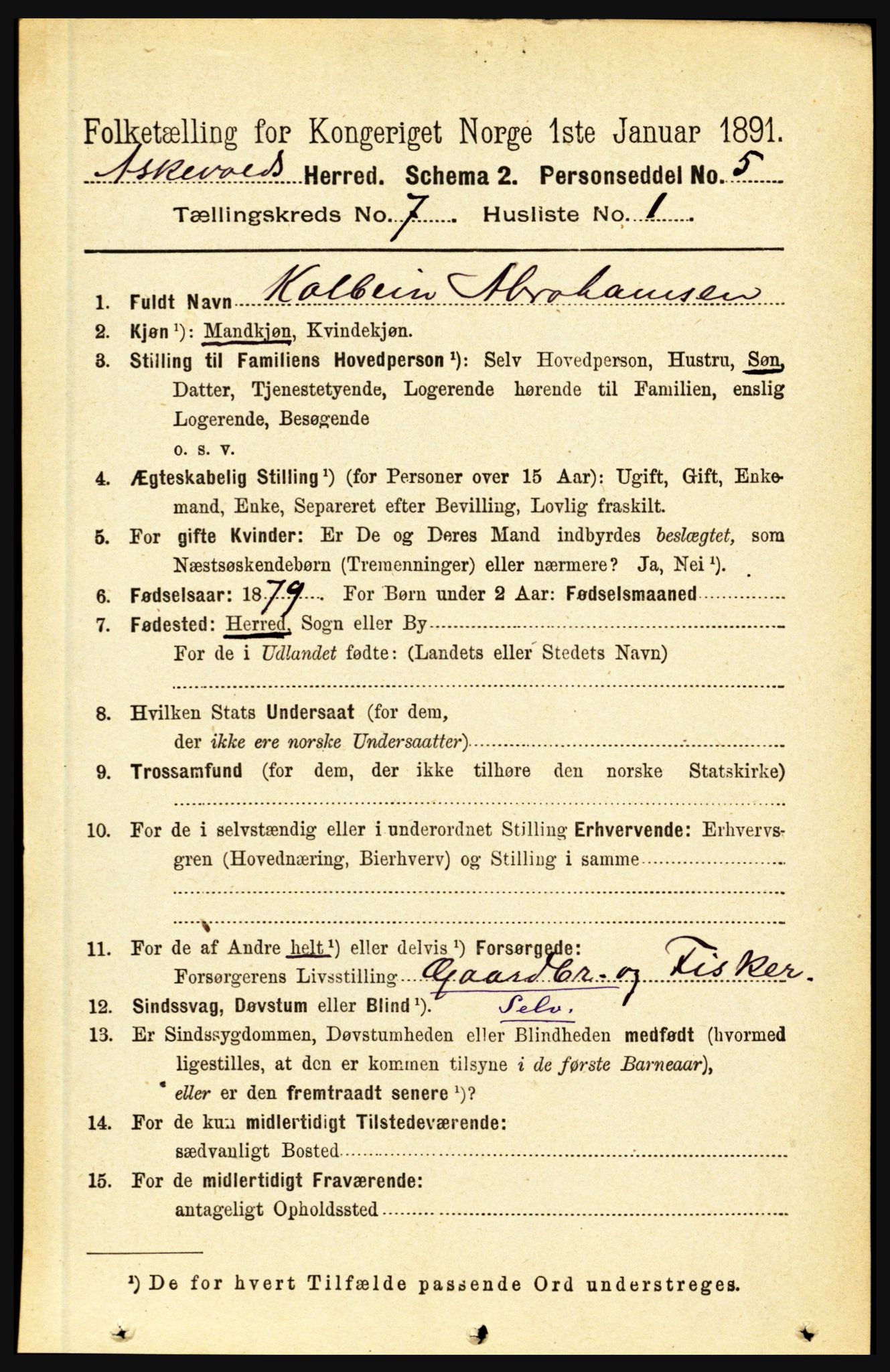 RA, 1891 census for 1428 Askvoll, 1891, p. 1889