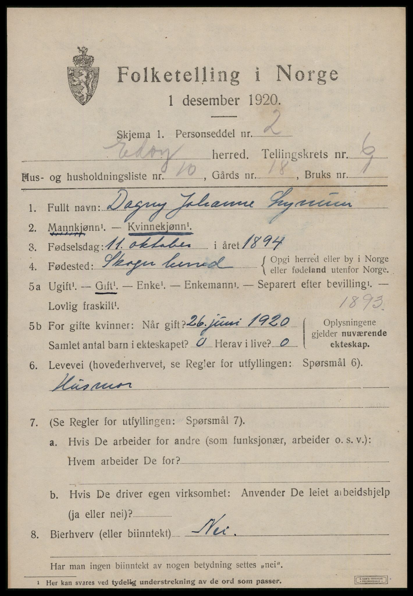 SAT, 1920 census for Edøy, 1920, p. 1880