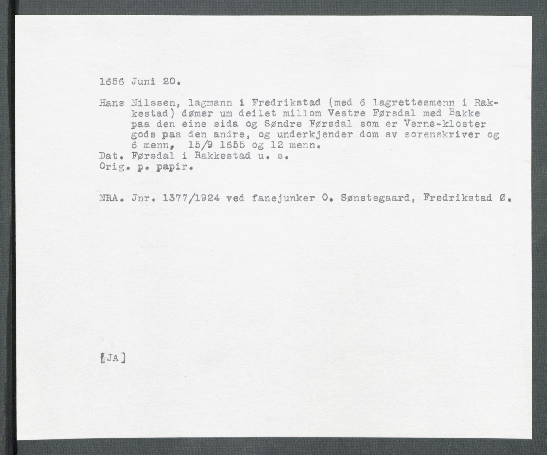 Riksarkivets diplomsamling, AV/RA-EA-5965/F02/L0166: Dokumenter, 1654-1656, p. 202