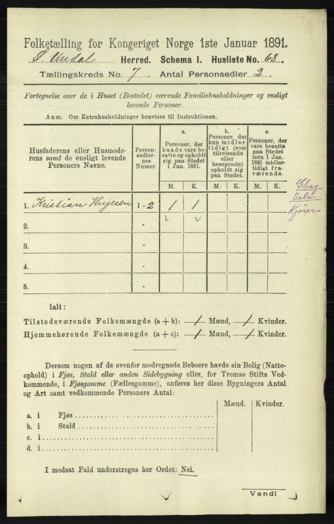 RA, 1891 census for 1029 Sør-Audnedal, 1891, p. 2614