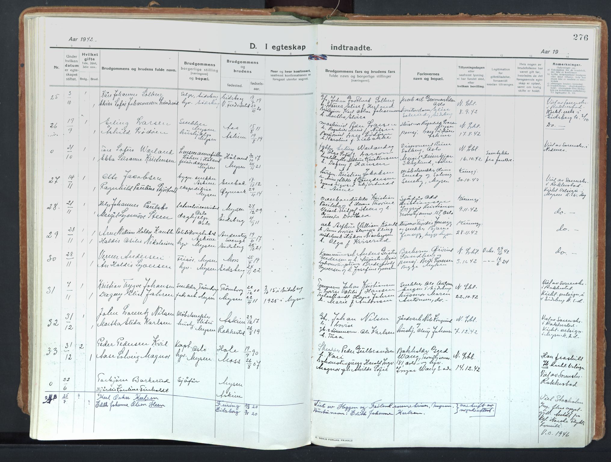 Eidsberg prestekontor Kirkebøker, SAO/A-10905/F/Fd/L0001: Parish register (official) no. IV 1, 1921-1948, p. 276
