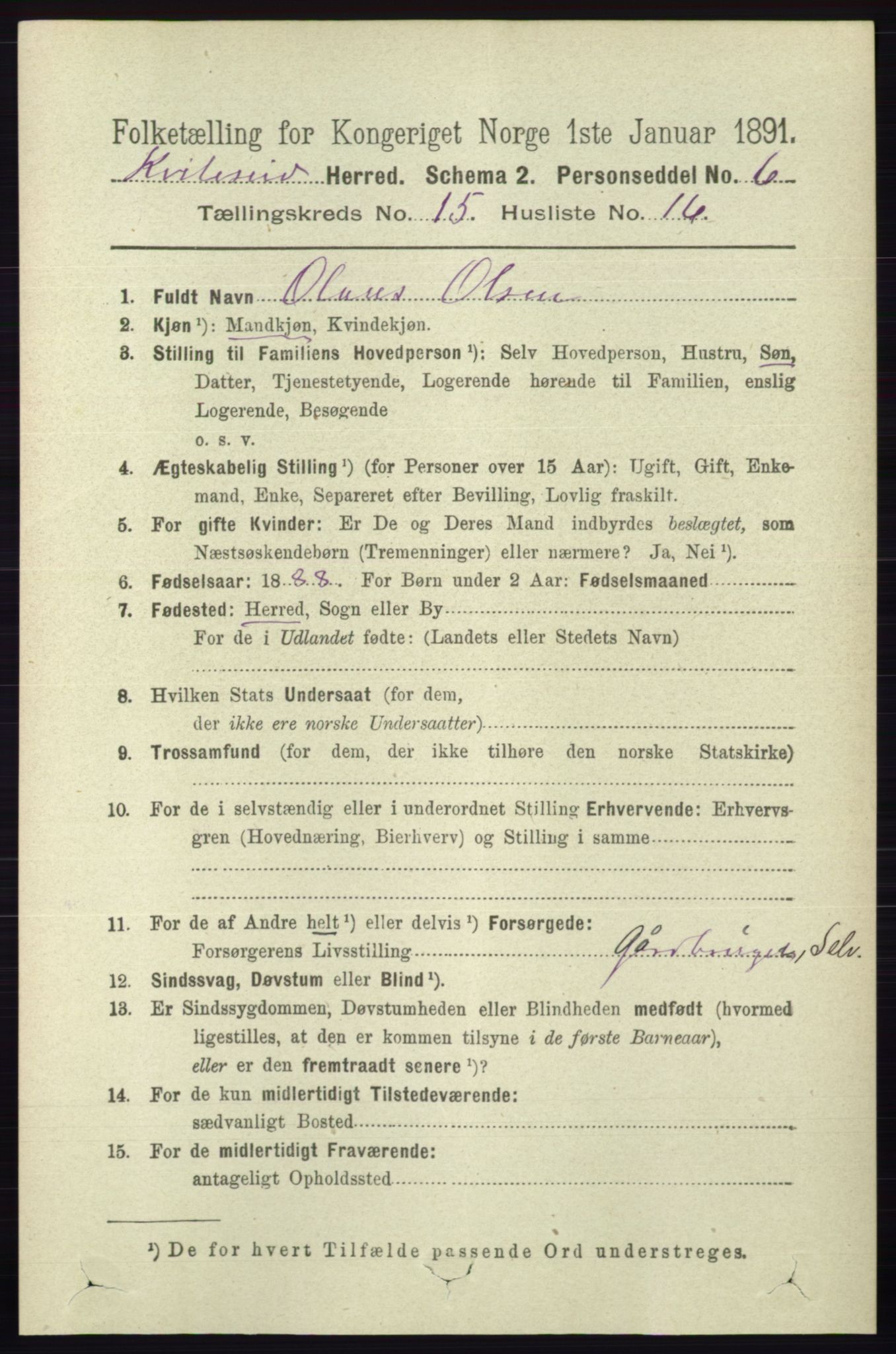 RA, 1891 census for 0829 Kviteseid, 1891, p. 3602