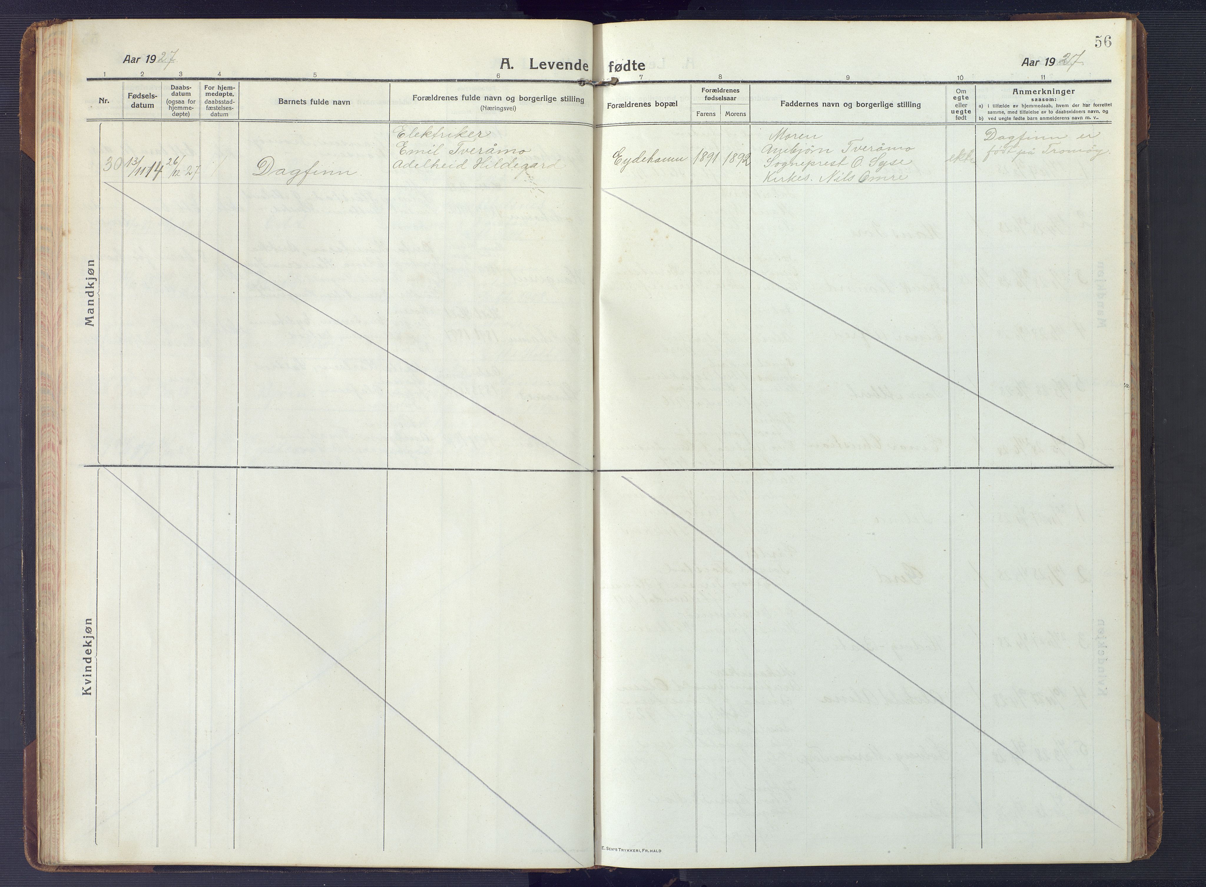 Austre Moland sokneprestkontor, SAK/1111-0001/F/Fb/Fbb/L0004: Parish register (copy) no. B 4, 1914-1929, p. 56