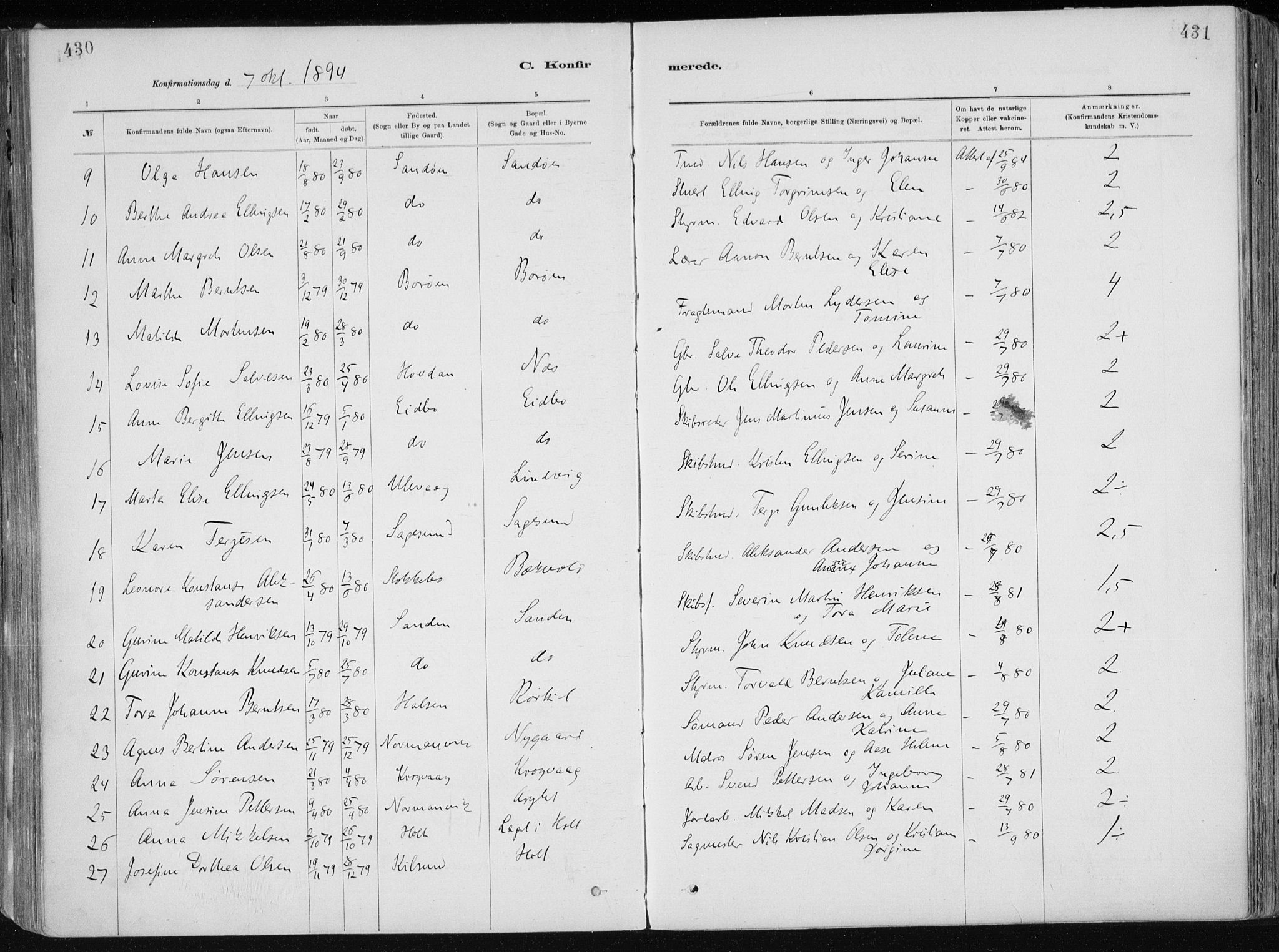 Dypvåg sokneprestkontor, AV/SAK-1111-0007/F/Fa/Faa/L0008: Parish register (official) no. A 8, 1885-1906, p. 430-431