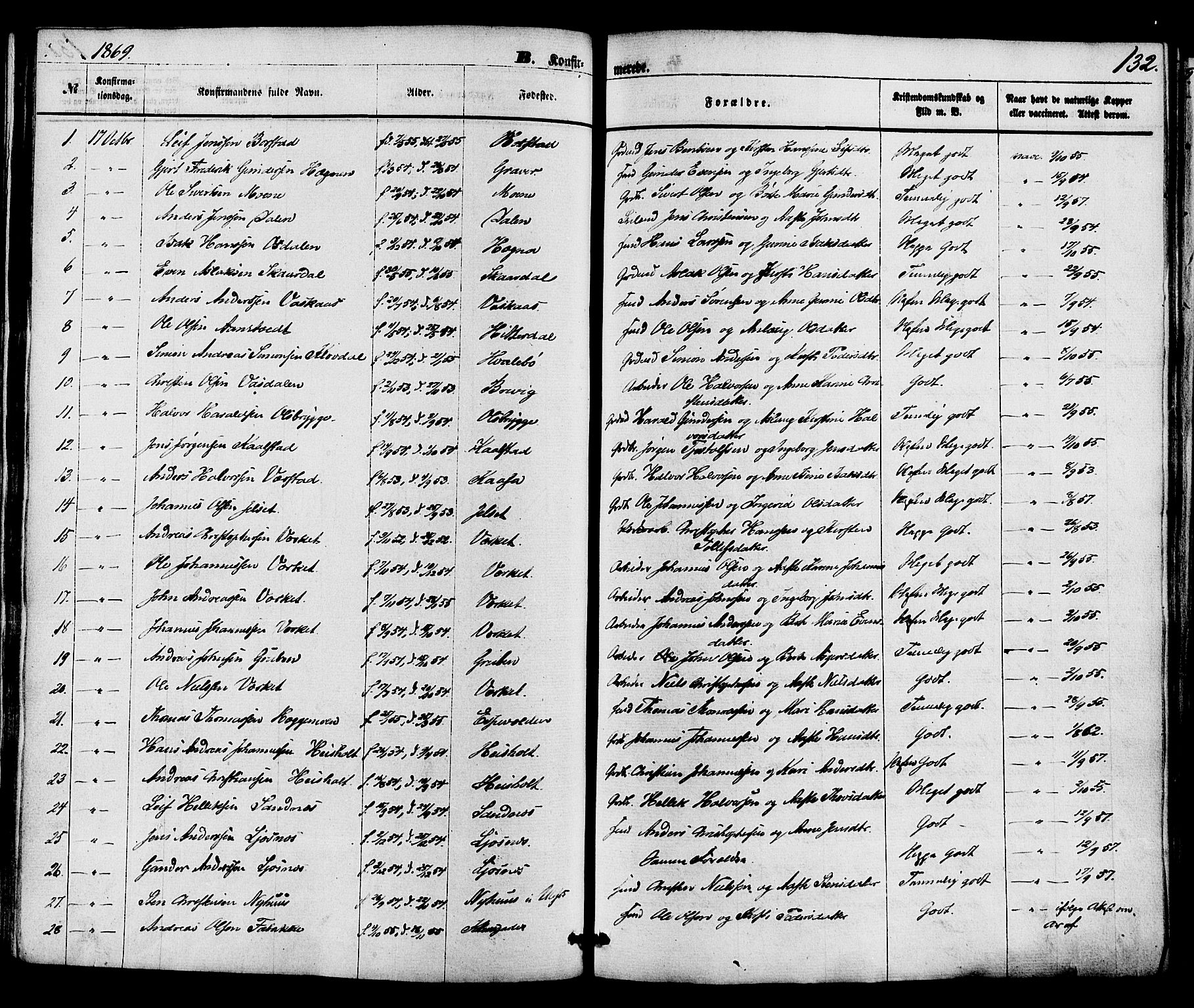 Holla kirkebøker, AV/SAKO-A-272/F/Fa/L0007: Parish register (official) no. 7, 1869-1881, p. 132