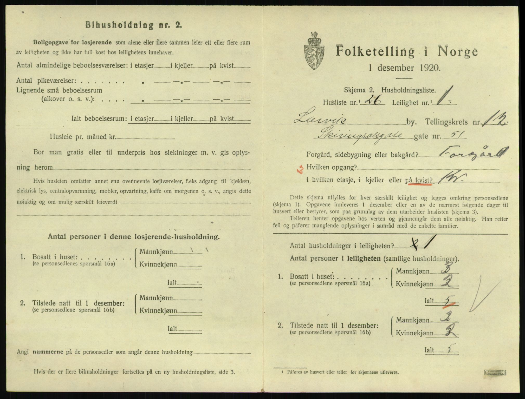 SAKO, 1920 census for Larvik, 1920, p. 8464