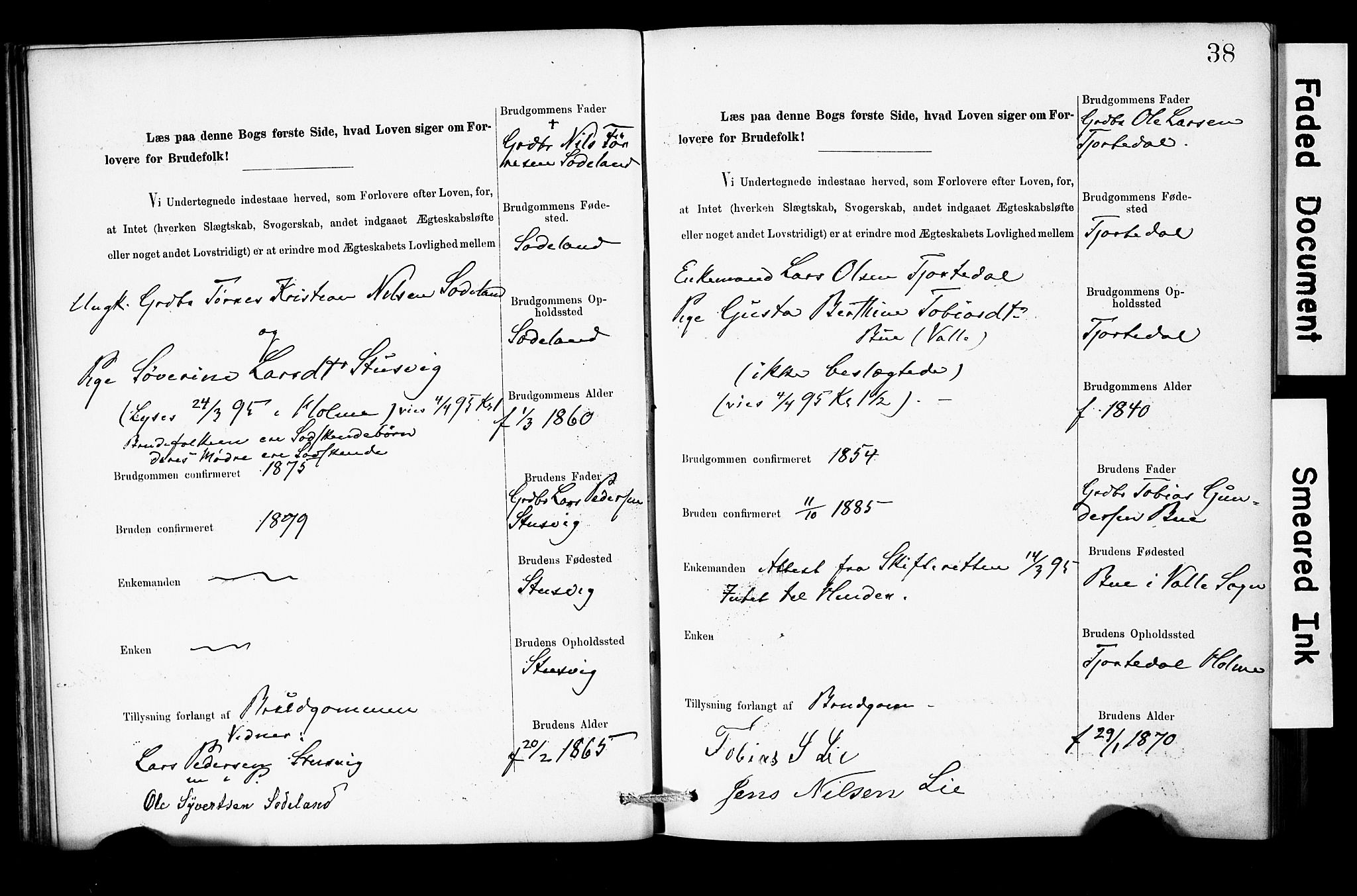 Holum sokneprestkontor, SAK/1111-0022/F/Fe/L0004: Banns register no. II 5 4, 1890-1914, p. 38