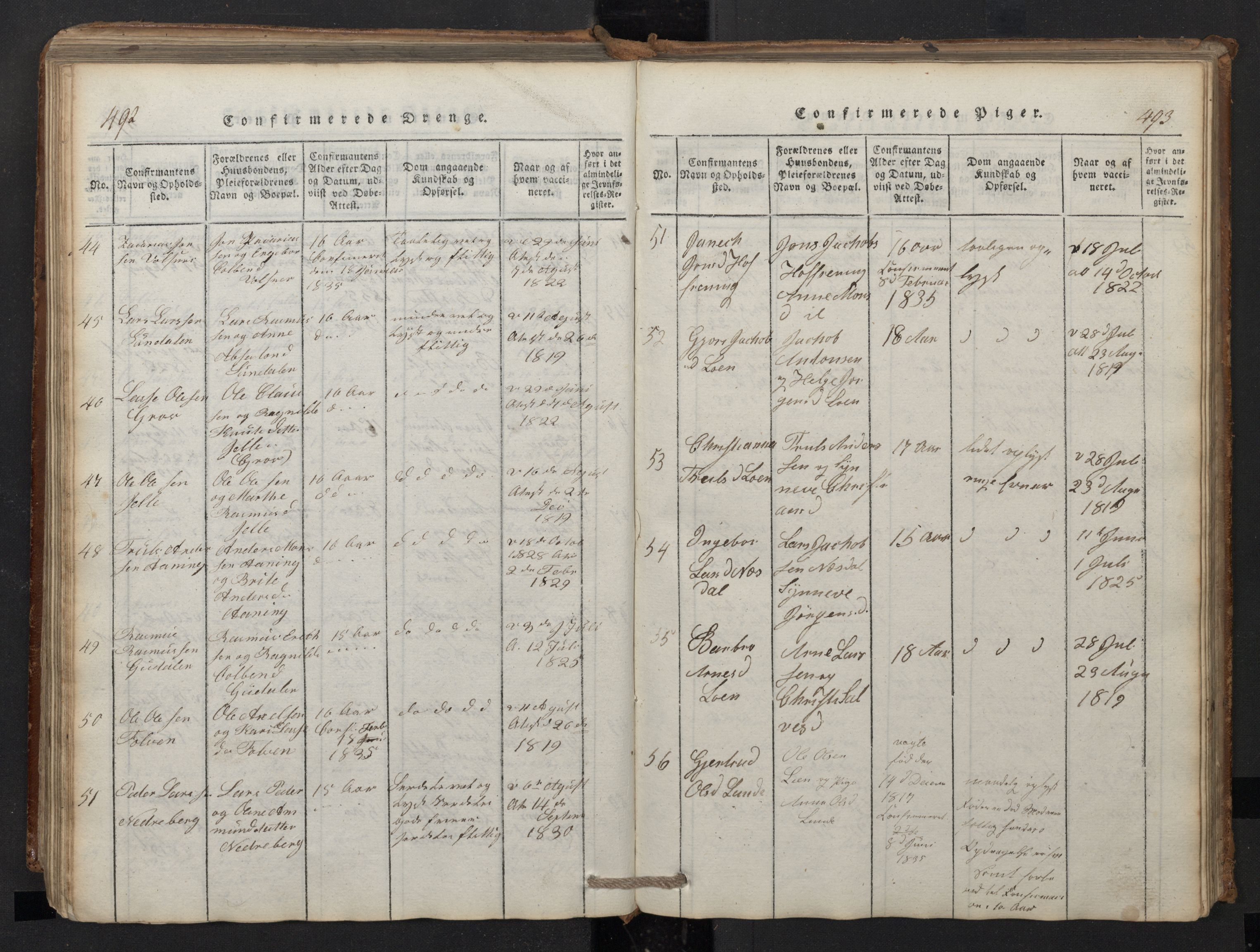 Stryn Sokneprestembete, AV/SAB-A-82501: Parish register (copy) no. A 1, 1816-1844, p. 492-493