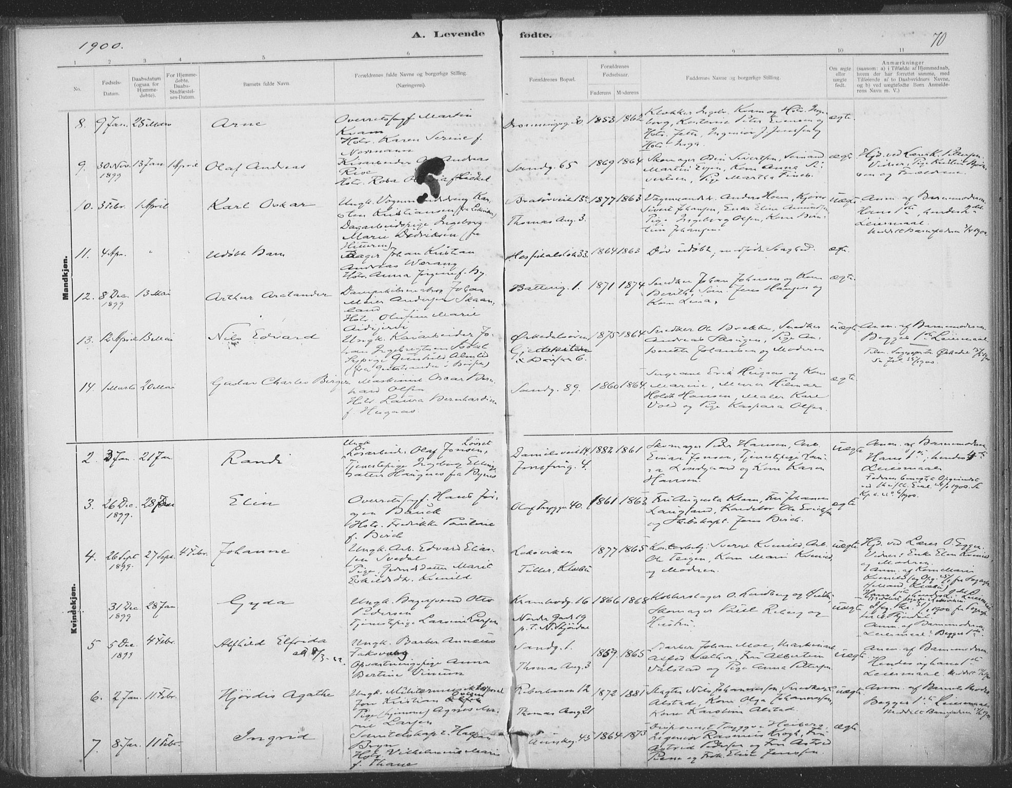 Ministerialprotokoller, klokkerbøker og fødselsregistre - Sør-Trøndelag, SAT/A-1456/602/L0122: Parish register (official) no. 602A20, 1892-1908, p. 70