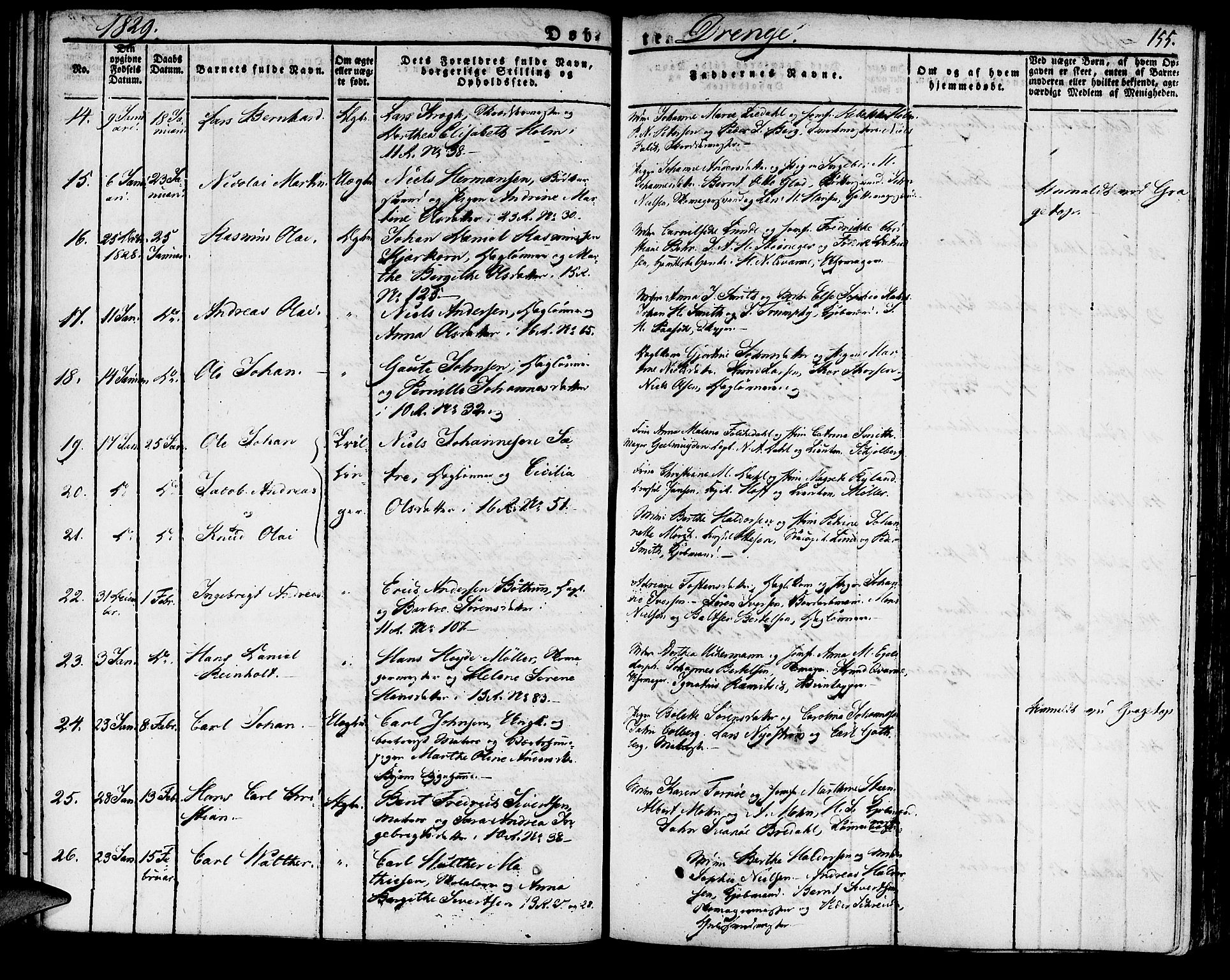 Domkirken sokneprestembete, AV/SAB-A-74801/H/Haa/L0012: Parish register (official) no. A 12, 1821-1840, p. 155