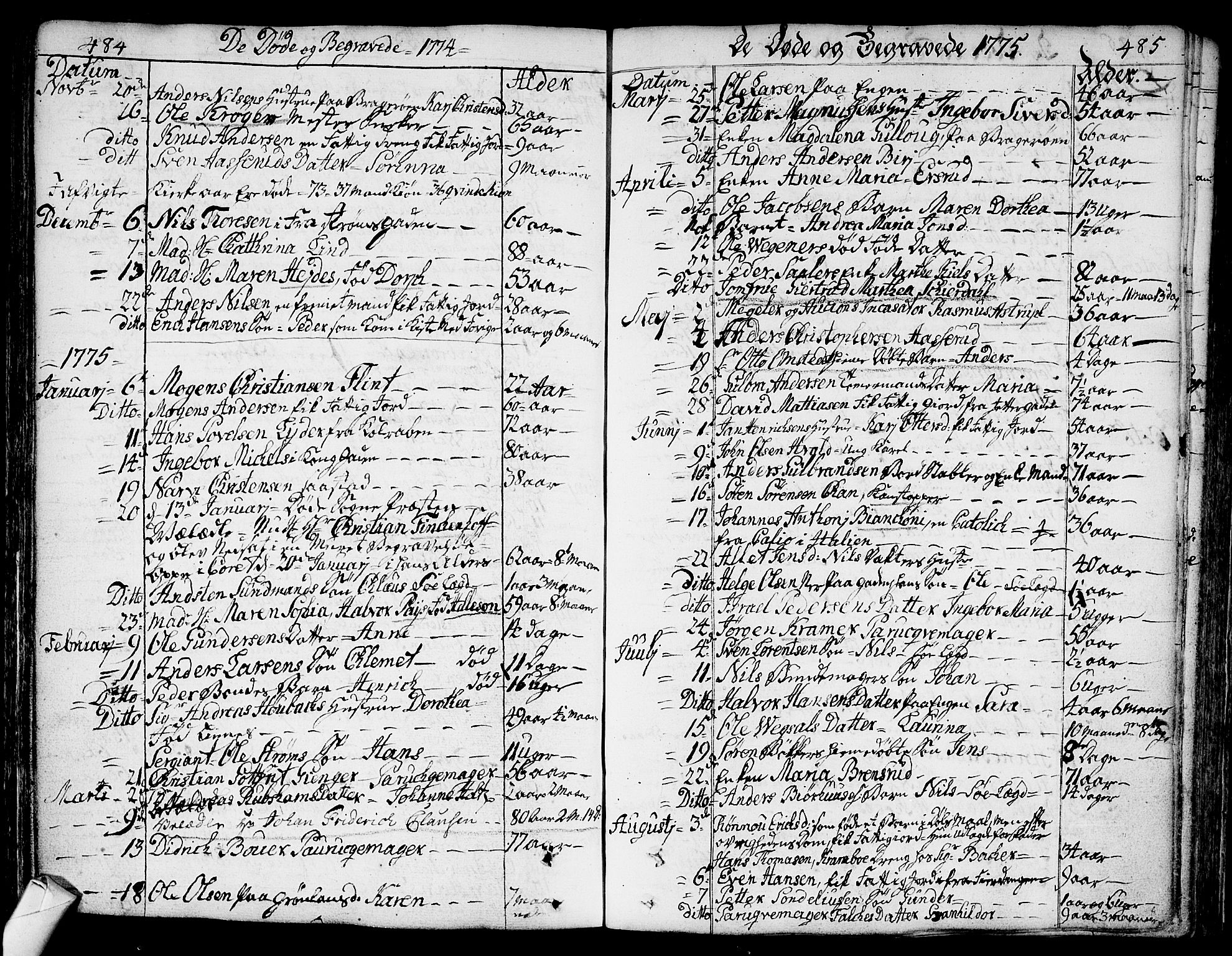 Bragernes kirkebøker, SAKO/A-6/F/Fa/L0005: Parish register (official) no. I 5, 1759-1781, p. 484-485