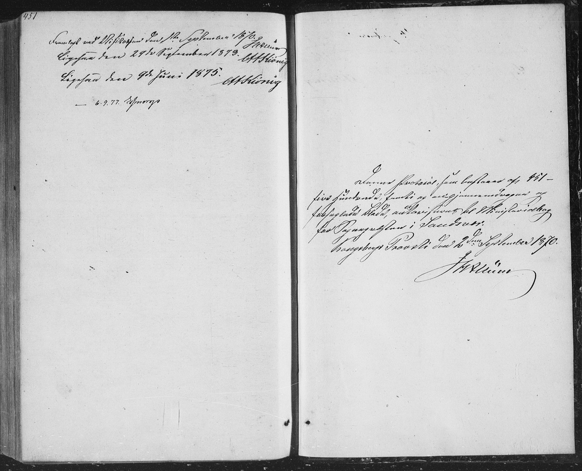 Sandsvær kirkebøker, SAKO/A-244/F/Fa/L0007: Parish register (official) no. I 7, 1869-1877, p. 451