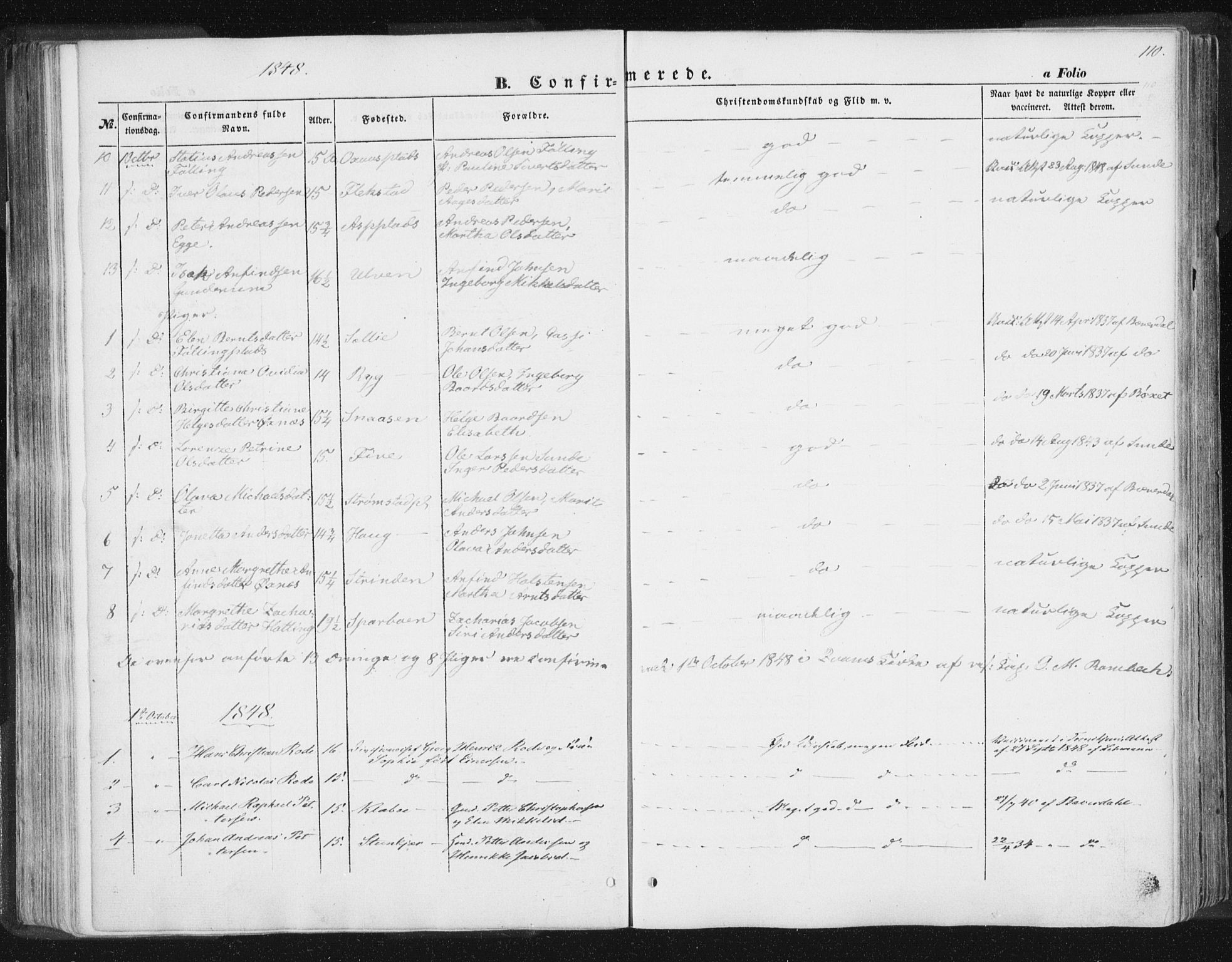 Ministerialprotokoller, klokkerbøker og fødselsregistre - Nord-Trøndelag, AV/SAT-A-1458/746/L0446: Parish register (official) no. 746A05, 1846-1859, p. 110