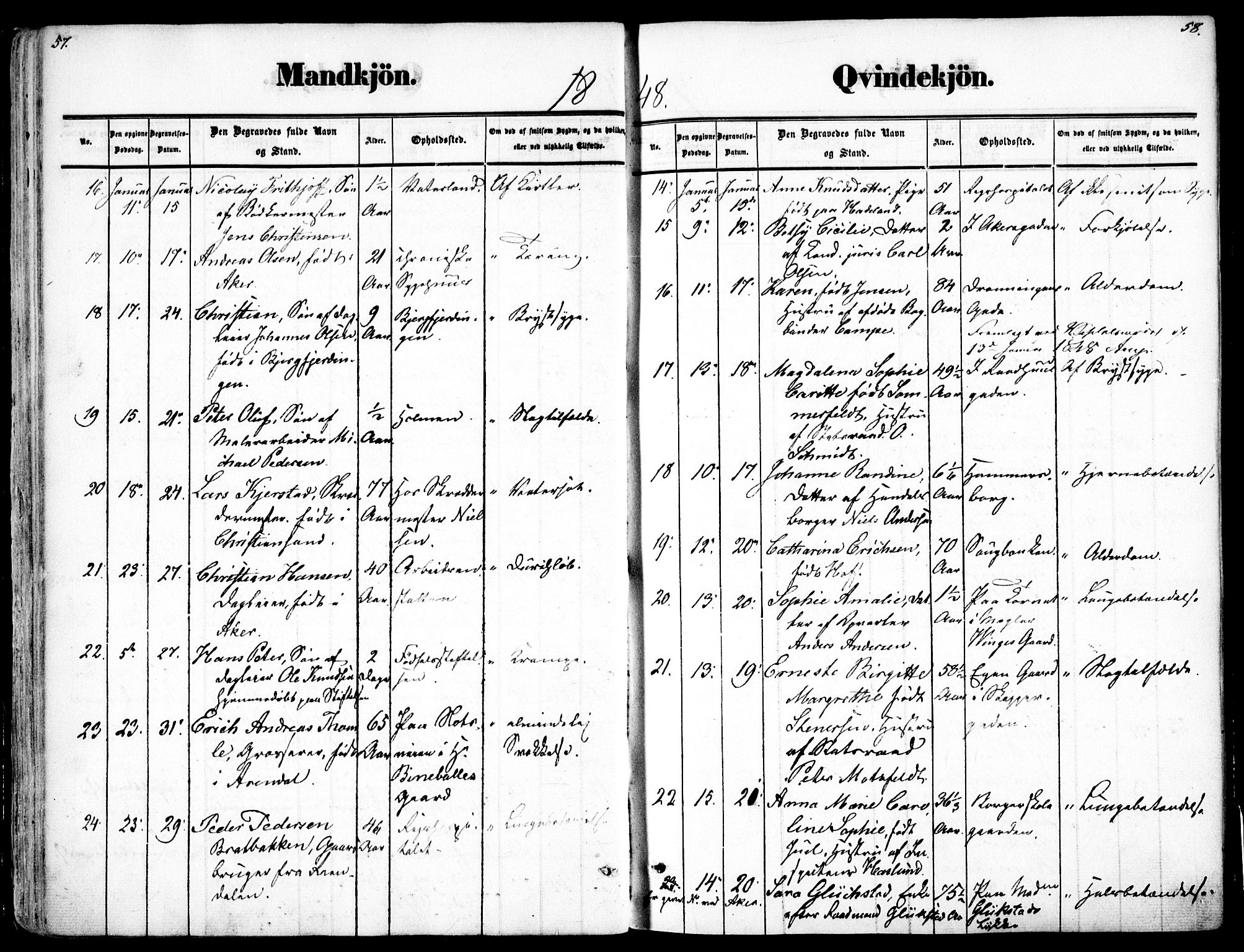 Oslo domkirke Kirkebøker, SAO/A-10752/F/Fa/L0025: Parish register (official) no. 25, 1847-1867, p. 57-58