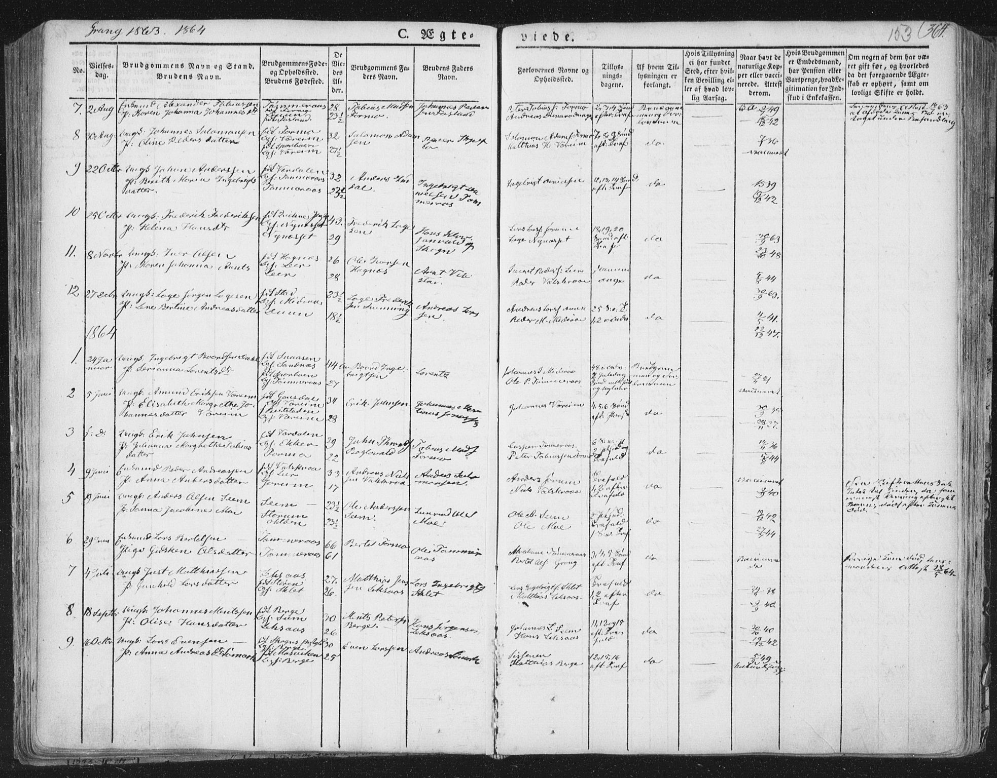 Ministerialprotokoller, klokkerbøker og fødselsregistre - Nord-Trøndelag, SAT/A-1458/758/L0513: Parish register (official) no. 758A02 /1, 1839-1868, p. 153