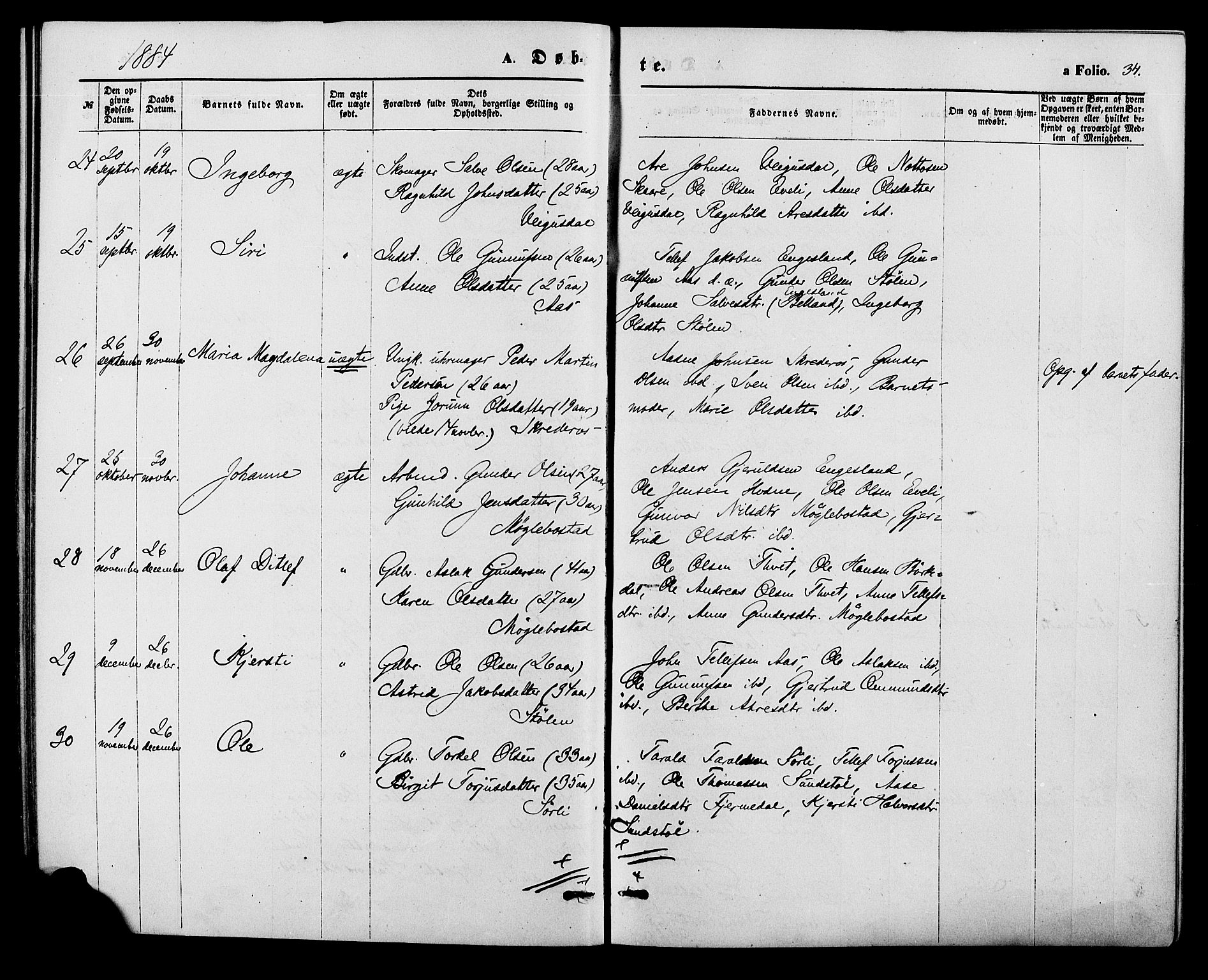 Herefoss sokneprestkontor, SAK/1111-0019/F/Fa/Fab/L0003: Parish register (official) no. A 3, 1875-1886, p. 34