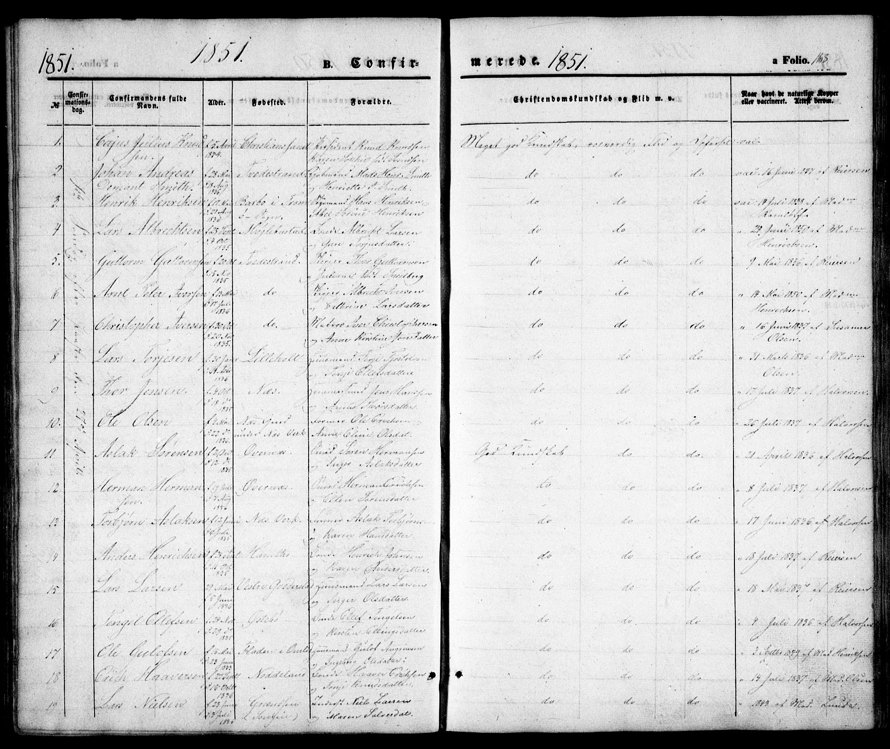 Holt sokneprestkontor, AV/SAK-1111-0021/F/Fa/L0008: Parish register (official) no. A 8, 1849-1860, p. 168