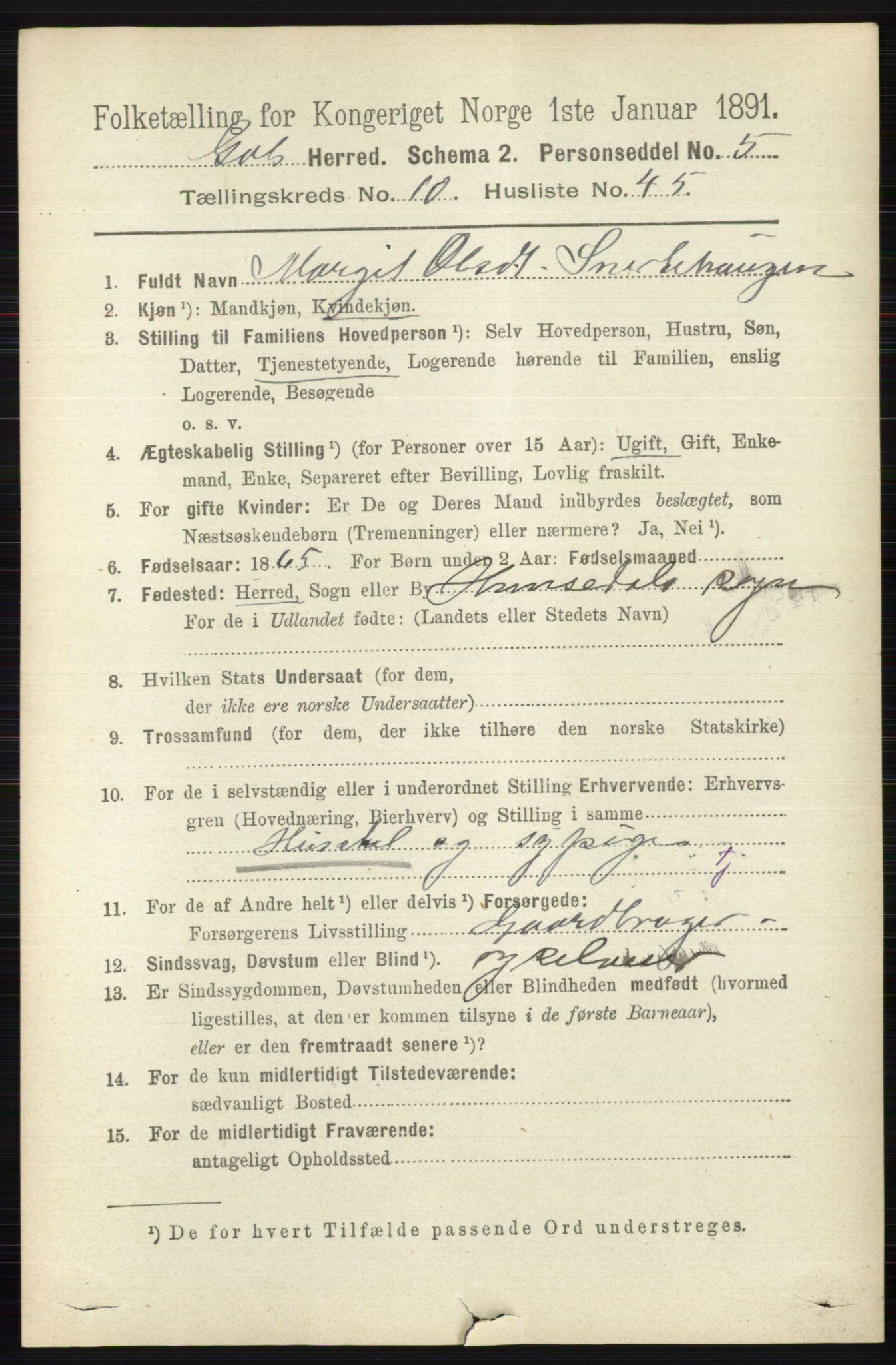 RA, 1891 census for 0617 Gol og Hemsedal, 1891, p. 4276