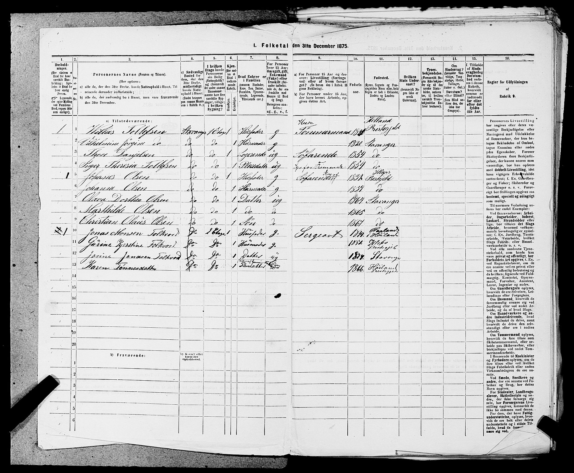 SAST, 1875 census for 1103 Stavanger, 1875, p. 1159