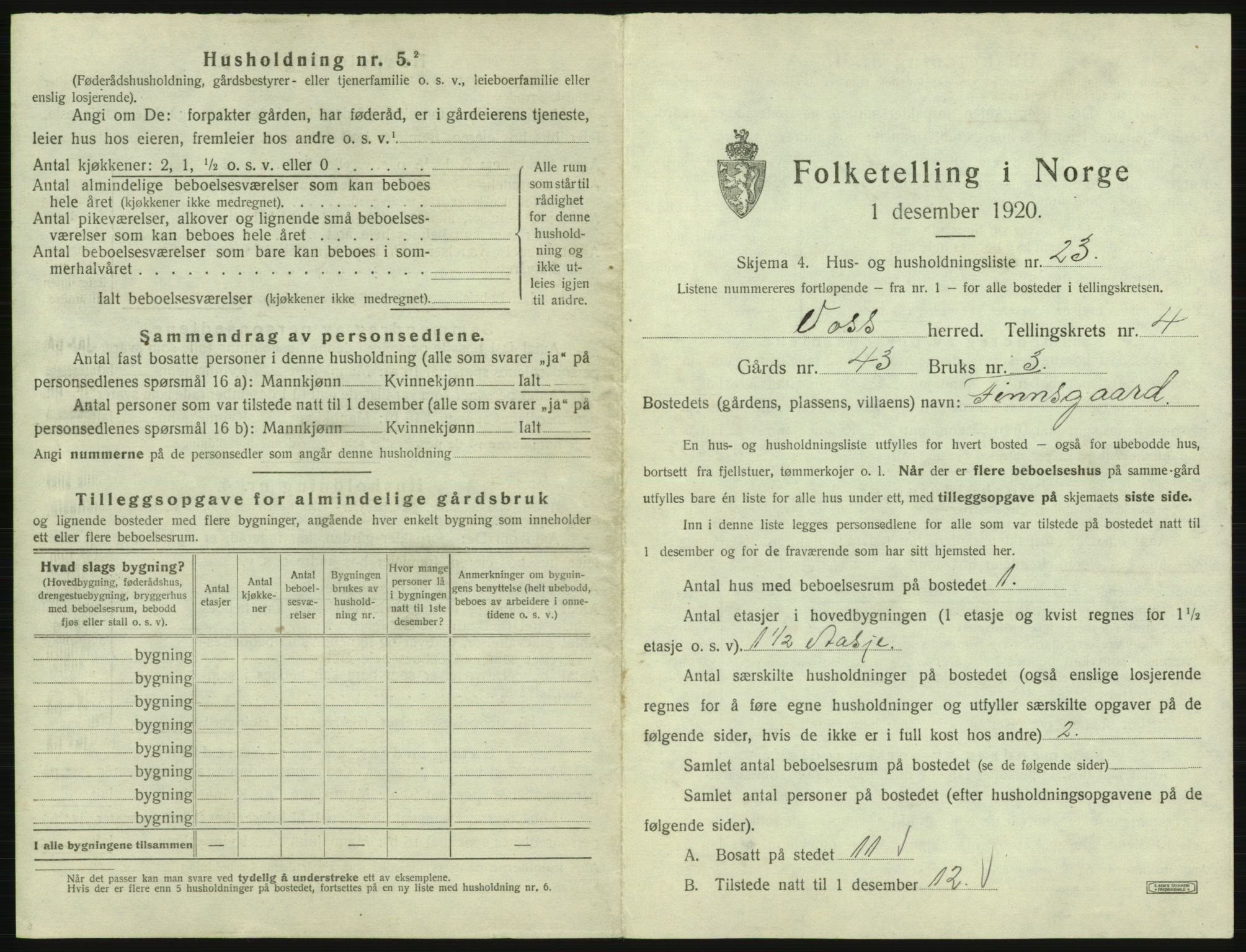 SAB, 1920 census for Voss, 1920, p. 441