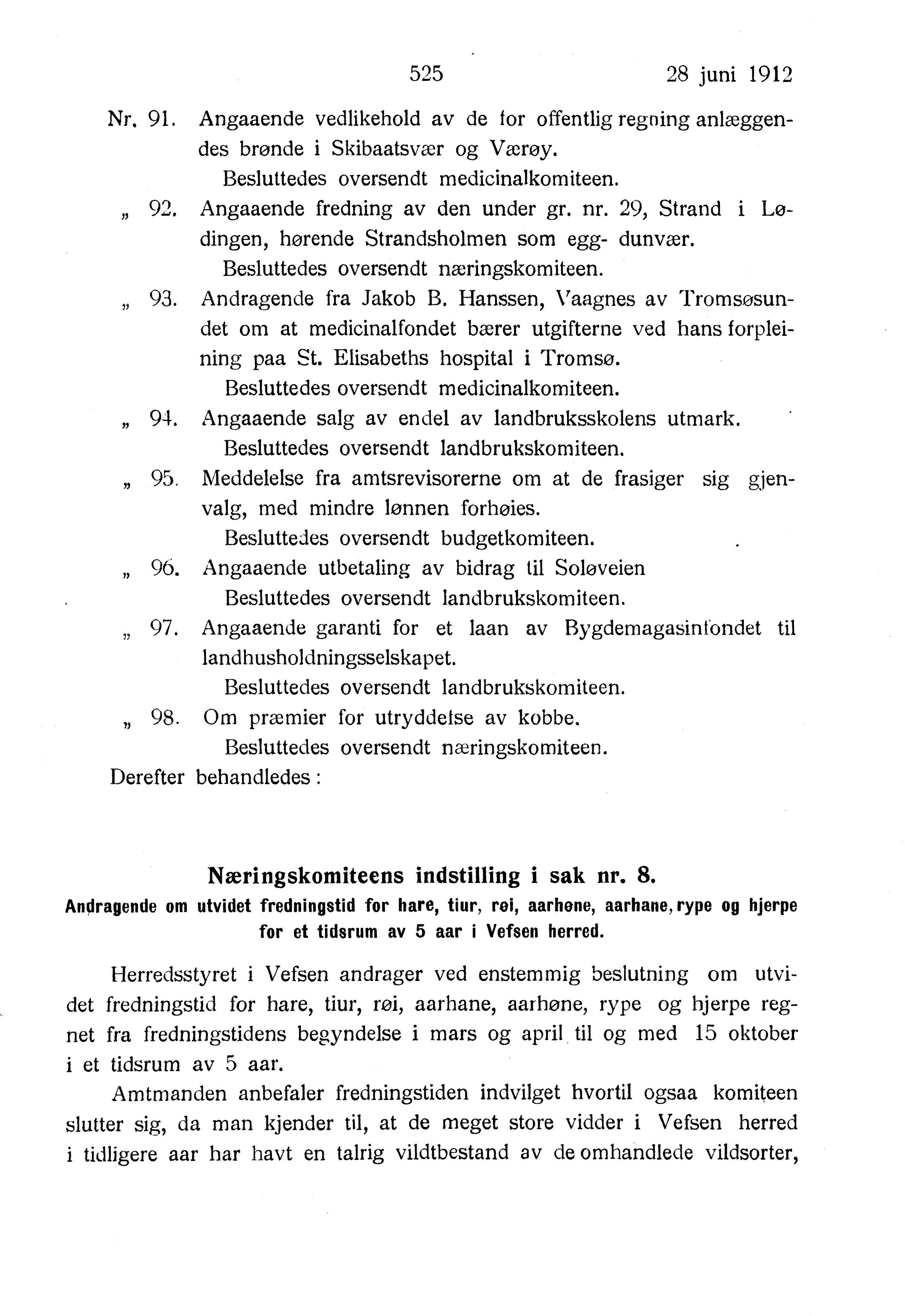 Nordland Fylkeskommune. Fylkestinget, AIN/NFK-17/176/A/Ac/L0035: Fylkestingsforhandlinger 1912, 1912