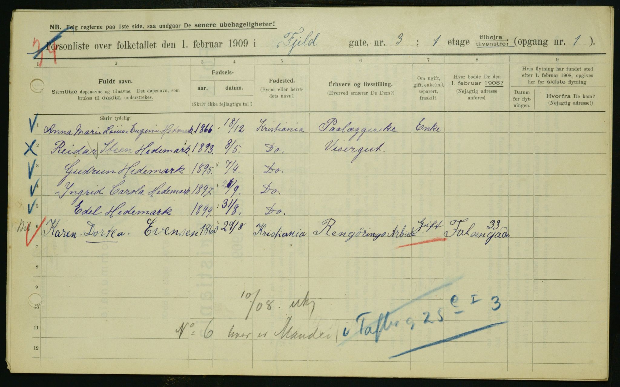 OBA, Municipal Census 1909 for Kristiania, 1909, p. 21958