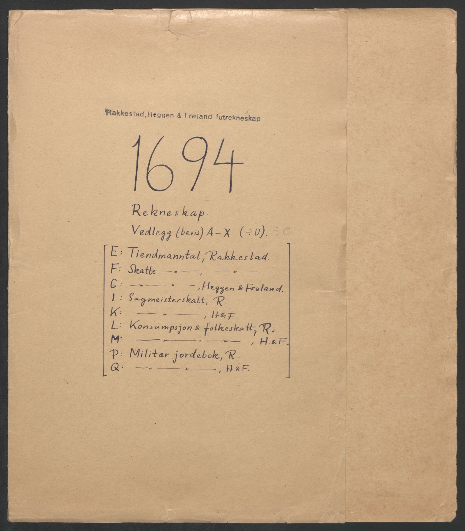 Rentekammeret inntil 1814, Reviderte regnskaper, Fogderegnskap, RA/EA-4092/R07/L0284: Fogderegnskap Rakkestad, Heggen og Frøland, 1694, p. 2