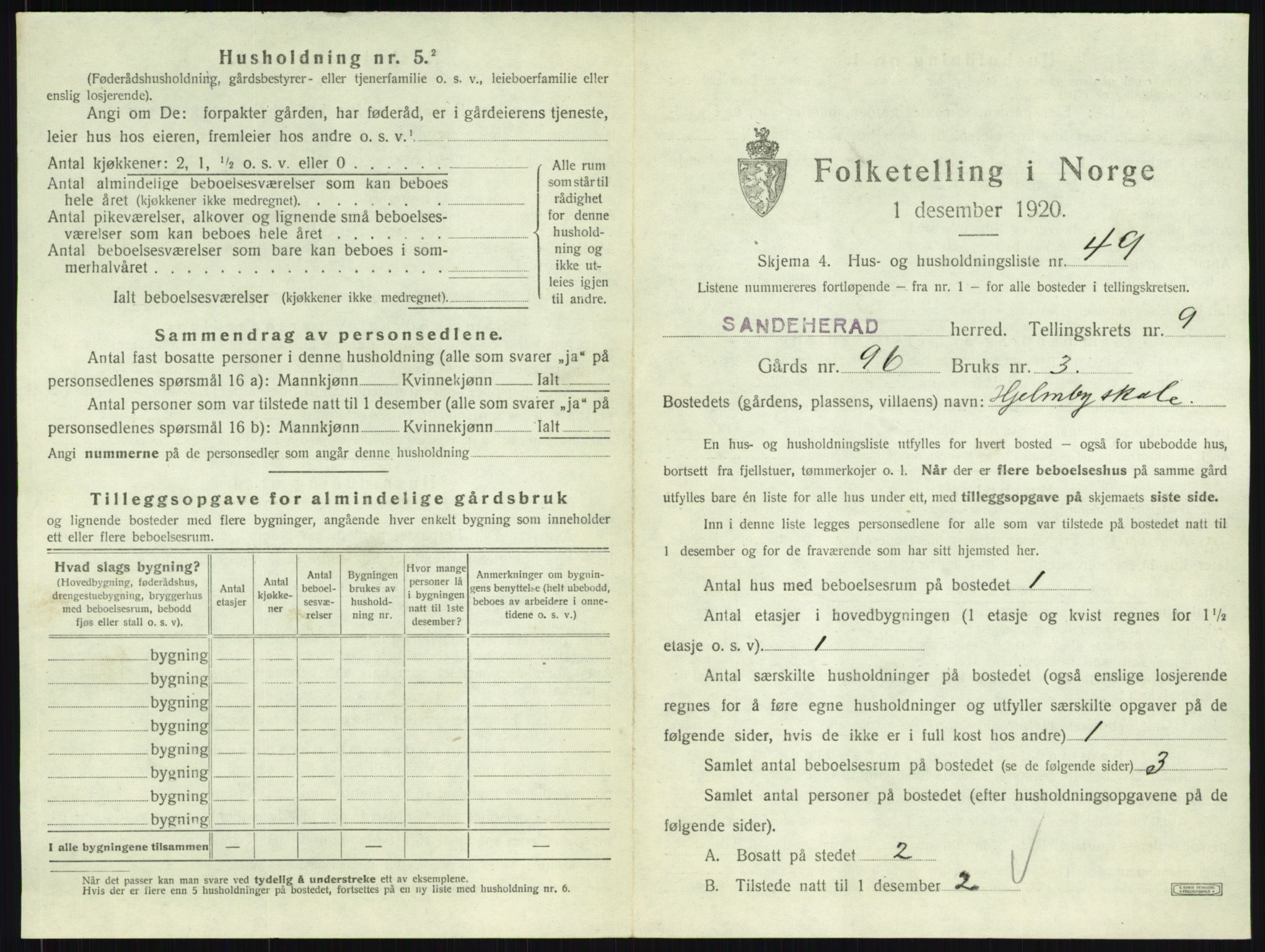 SAKO, 1920 census for Sandeherred, 1920, p. 2035