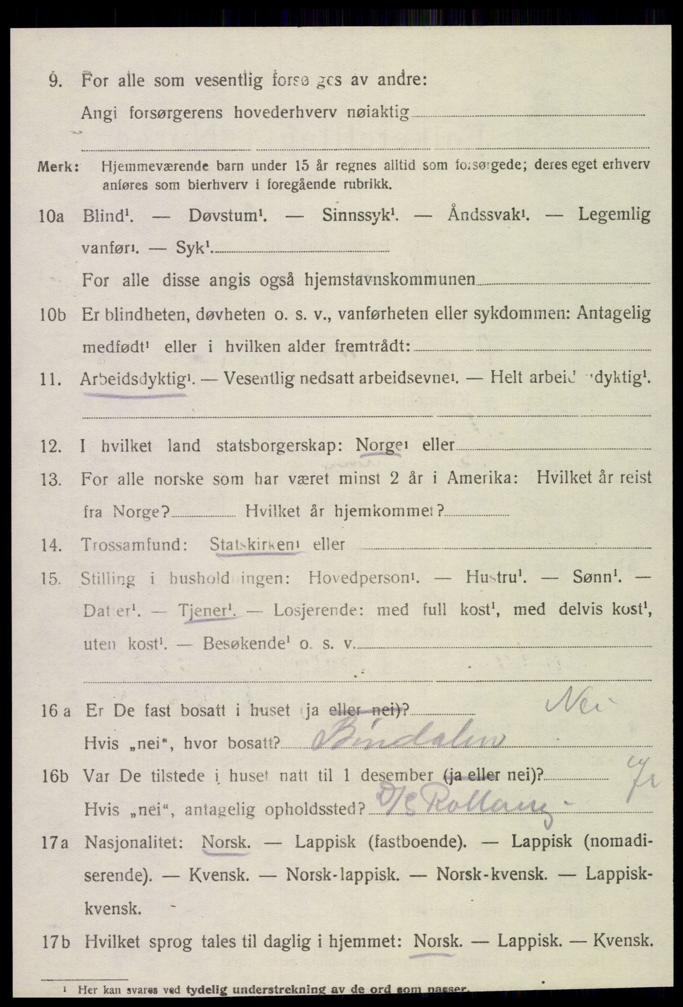 SAT, 1920 census for Vikna, 1920, p. 3256