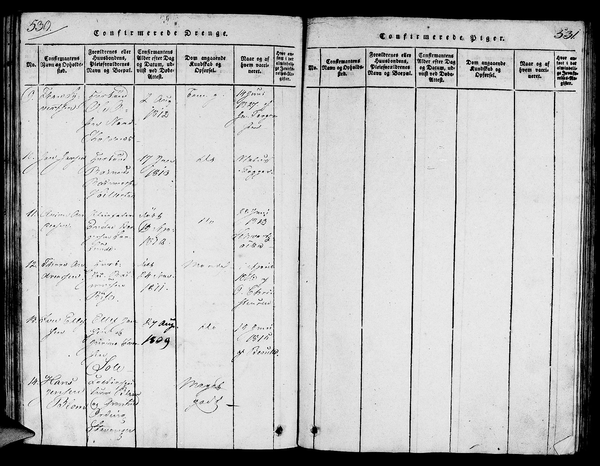 Håland sokneprestkontor, AV/SAST-A-101802/001/30BA/L0004: Parish register (official) no. A 4, 1815-1829, p. 530-531