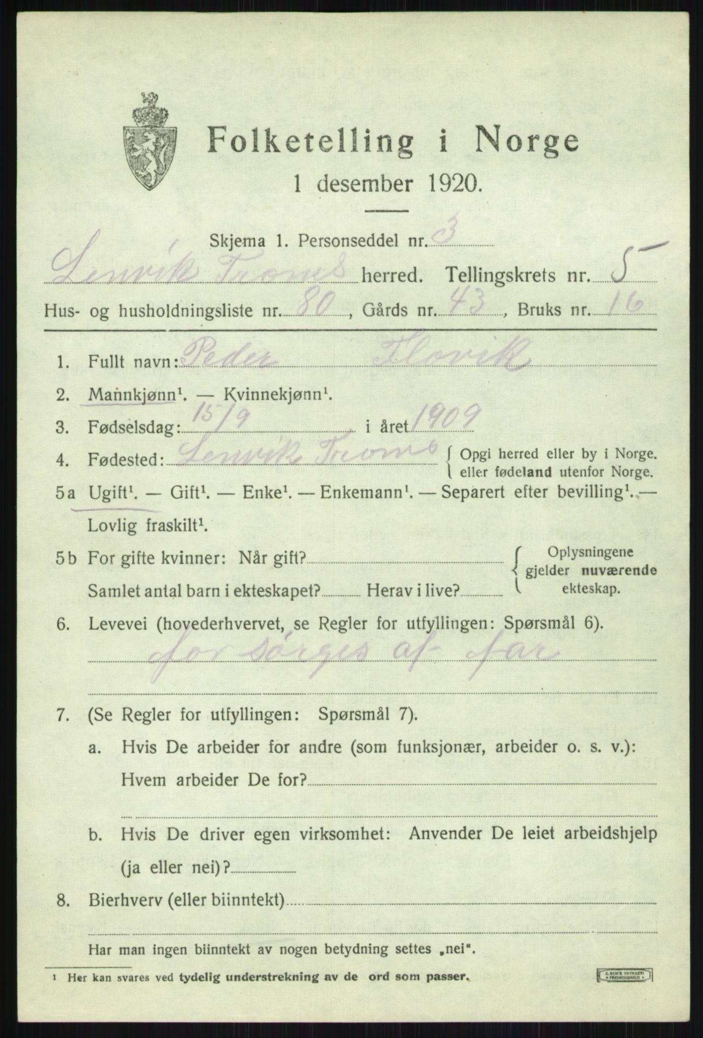 SATØ, 1920 census for Lenvik, 1920, p. 7820