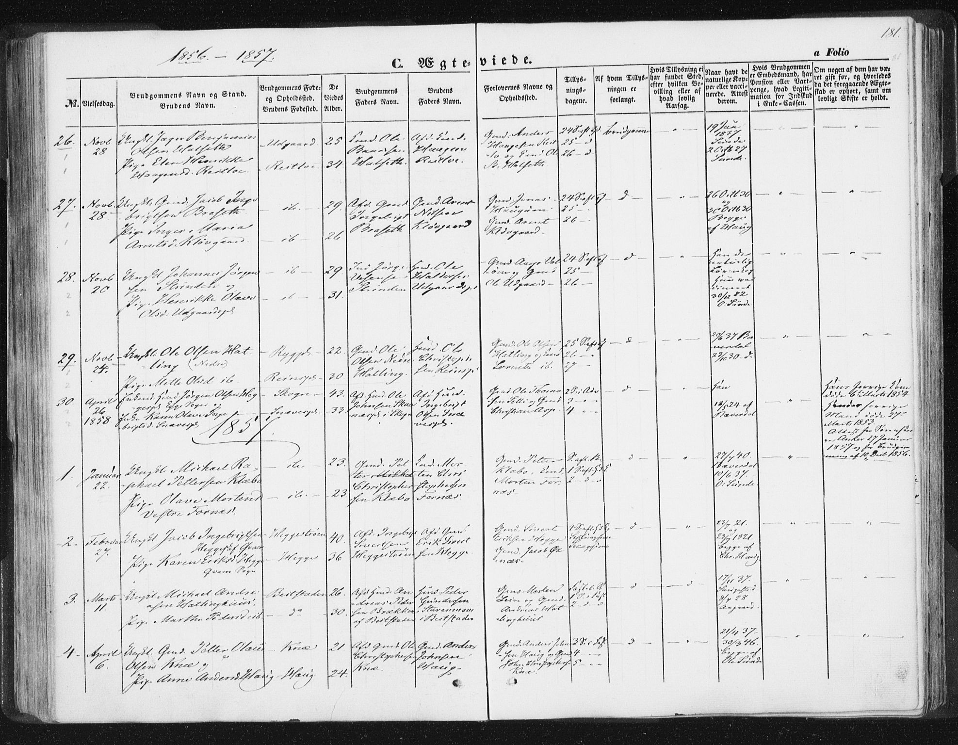Ministerialprotokoller, klokkerbøker og fødselsregistre - Nord-Trøndelag, SAT/A-1458/746/L0446: Parish register (official) no. 746A05, 1846-1859, p. 181