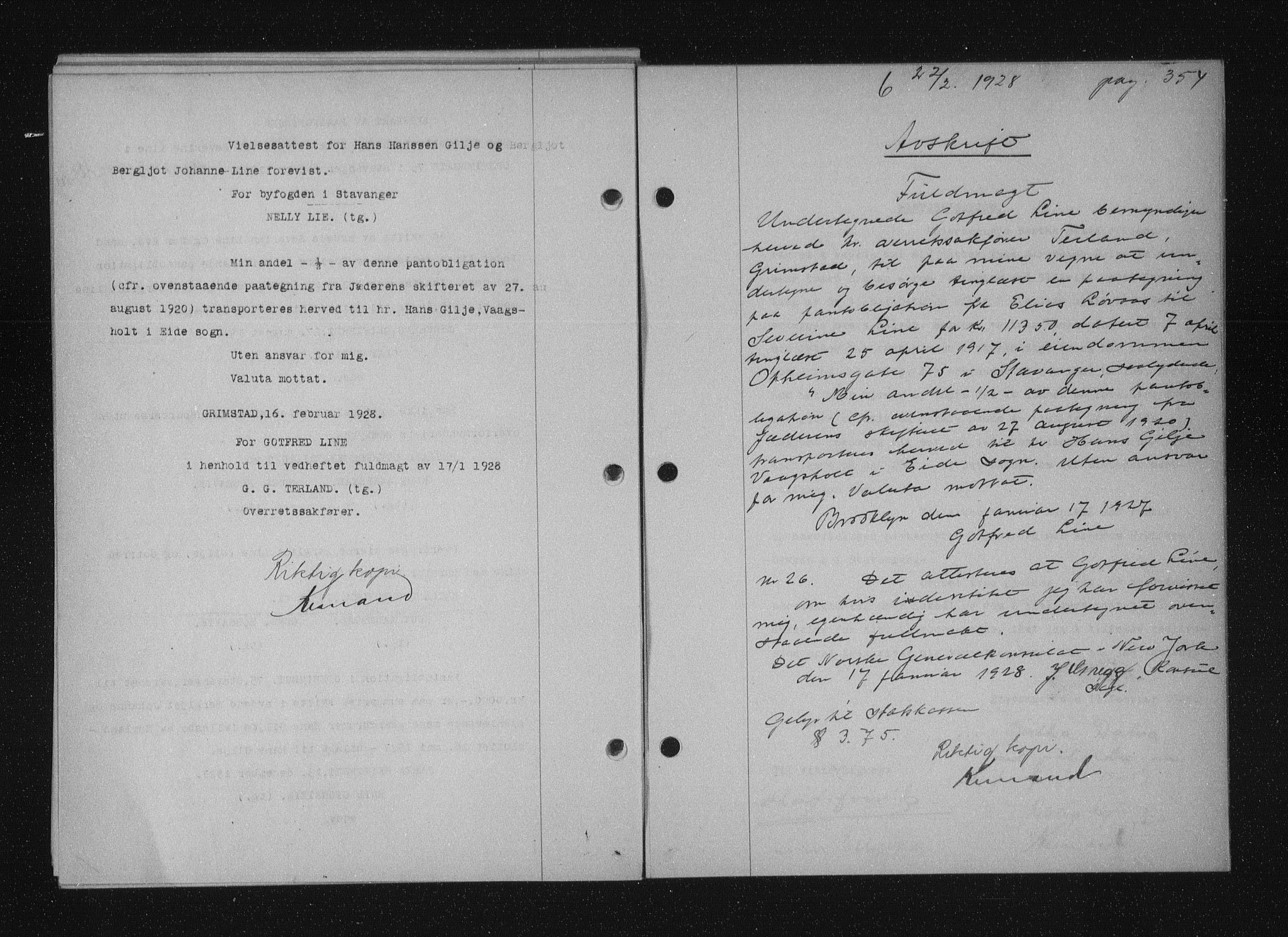 Stavanger byfogd, SAST/A-101408/001/4/41/410/410BB/L0053: Mortgage book no. 41, 1927-1928, Deed date: 22.02.1928