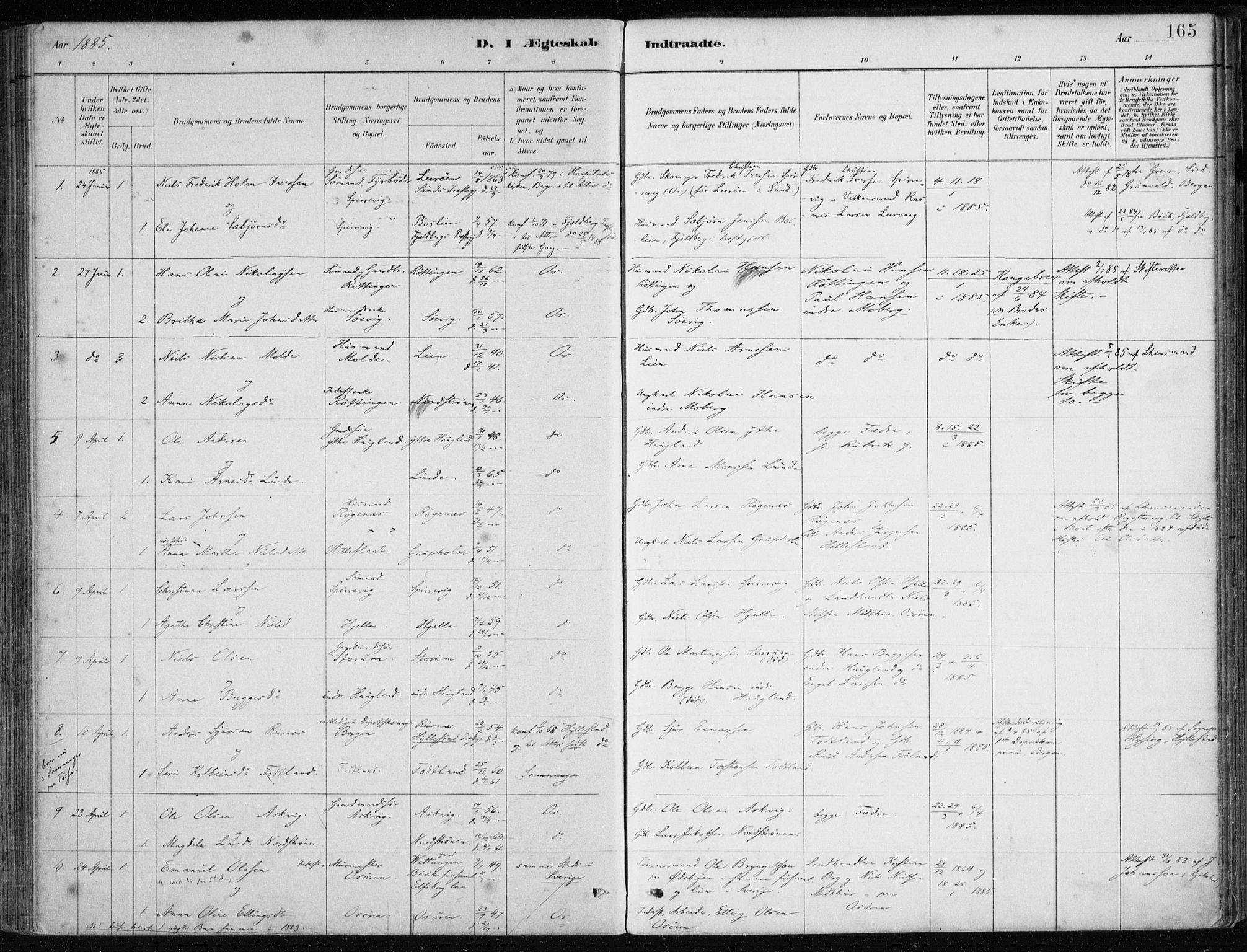 Os sokneprestembete, SAB/A-99929: Parish register (official) no. B 1, 1885-1902, p. 165