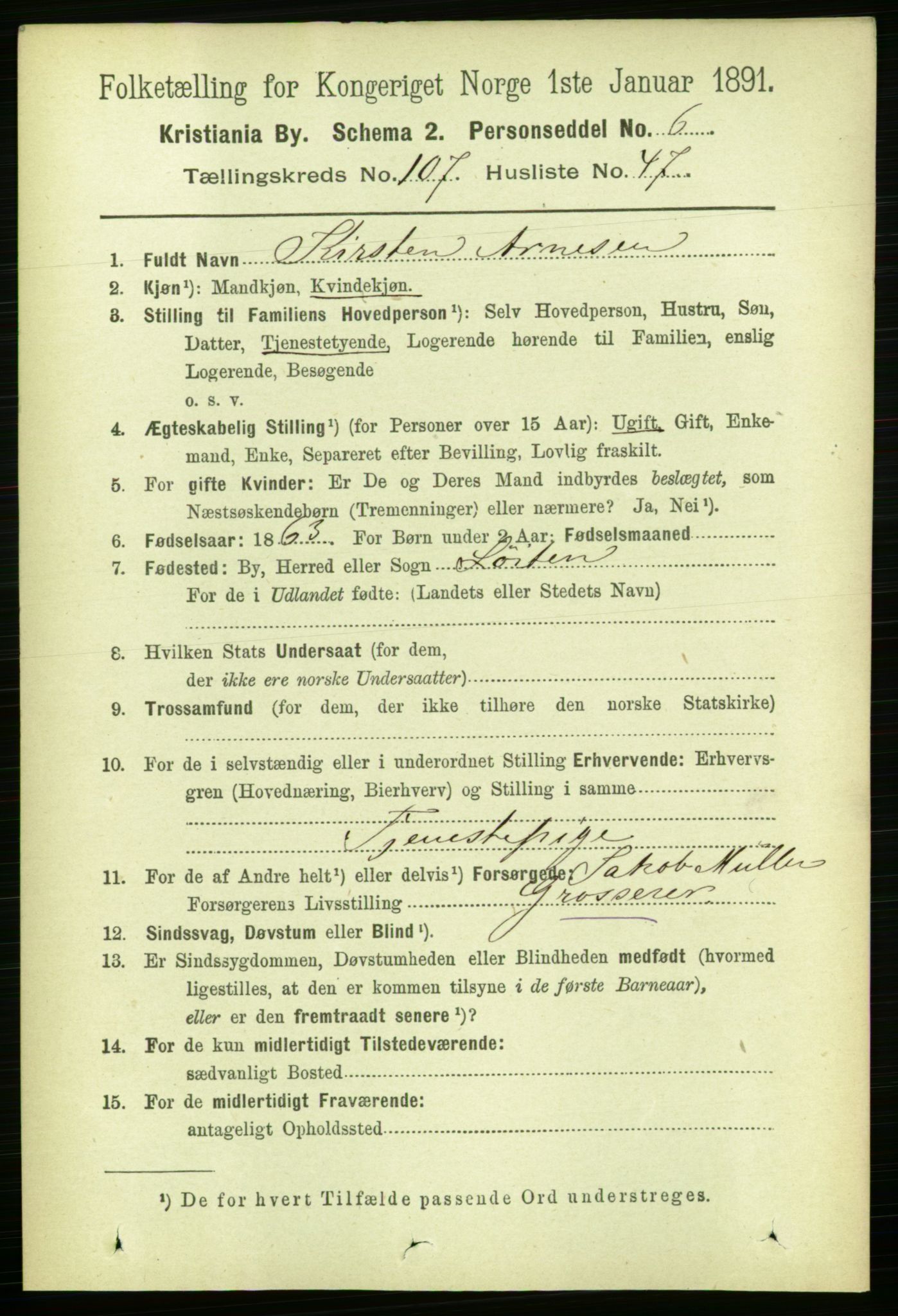 RA, 1891 census for 0301 Kristiania, 1891, p. 55264
