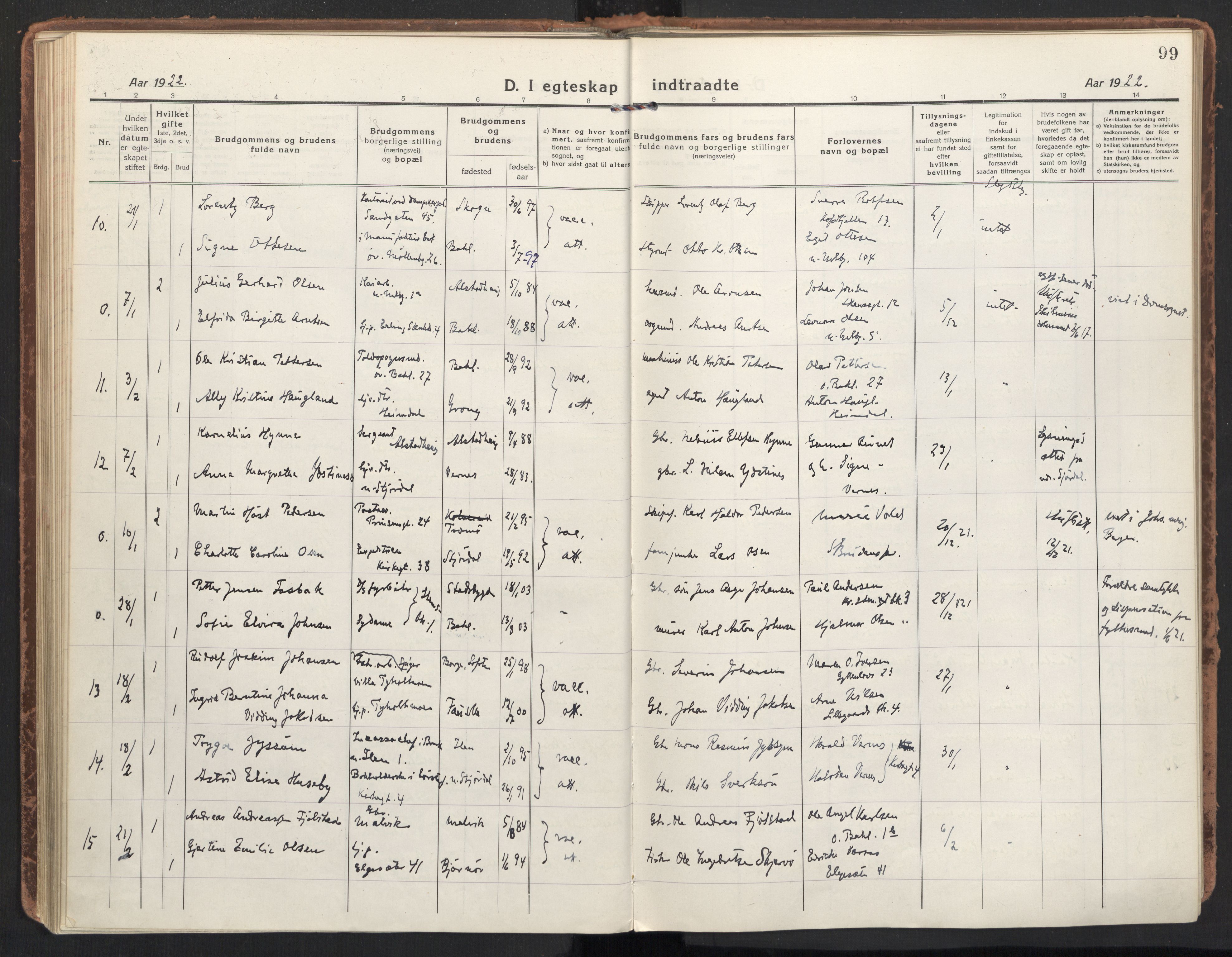 Ministerialprotokoller, klokkerbøker og fødselsregistre - Sør-Trøndelag, SAT/A-1456/604/L0206: Parish register (official) no. 604A26, 1917-1931, p. 99