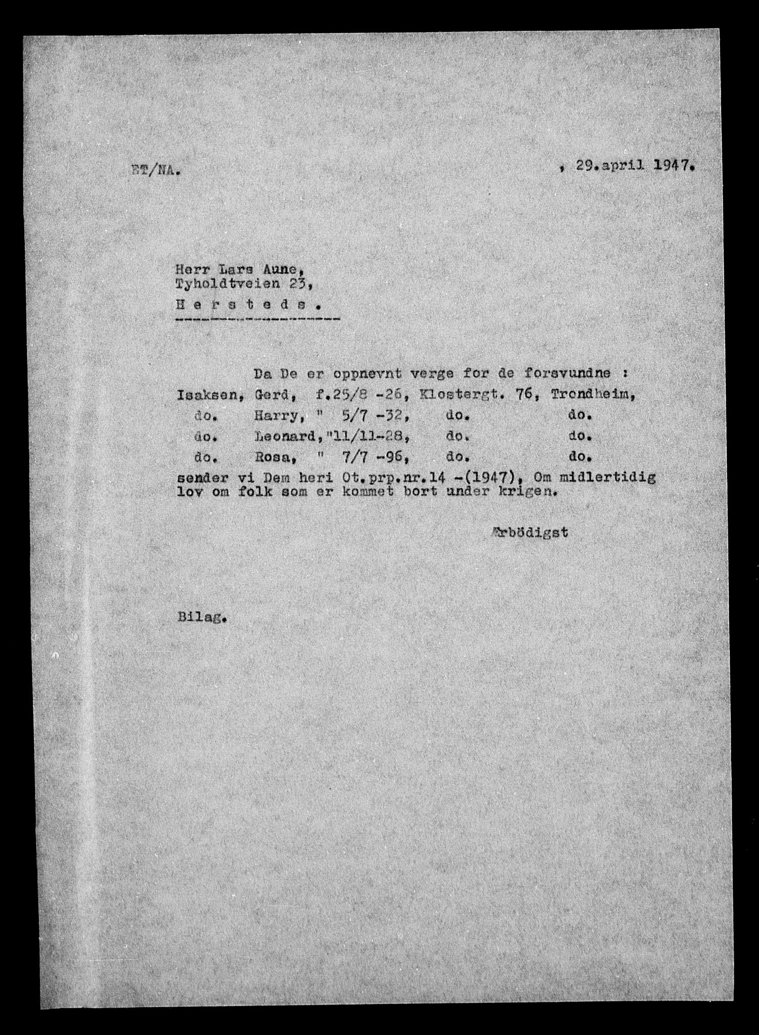 Justisdepartementet, Tilbakeføringskontoret for inndratte formuer, AV/RA-S-1564/H/Hc/Hca/L0897: --, 1945-1947, p. 6