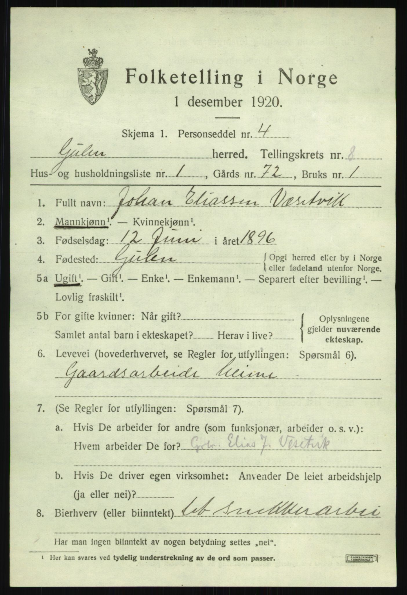 SAB, 1920 census for Gulen, 1920, p. 3501