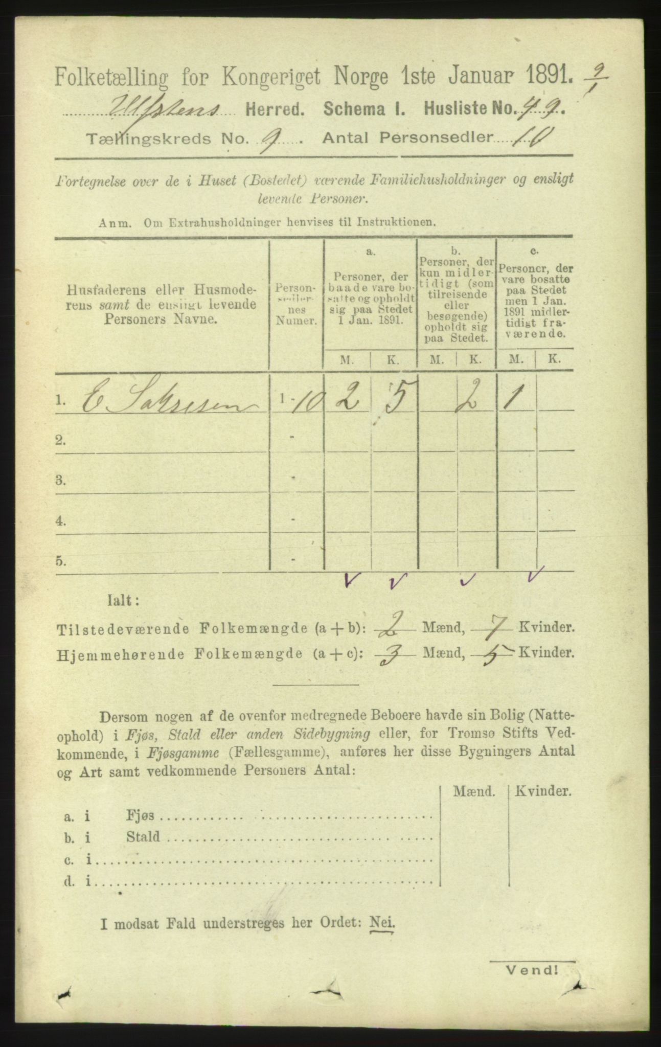 RA, 1891 census for 1516 Ulstein, 1891, p. 2814