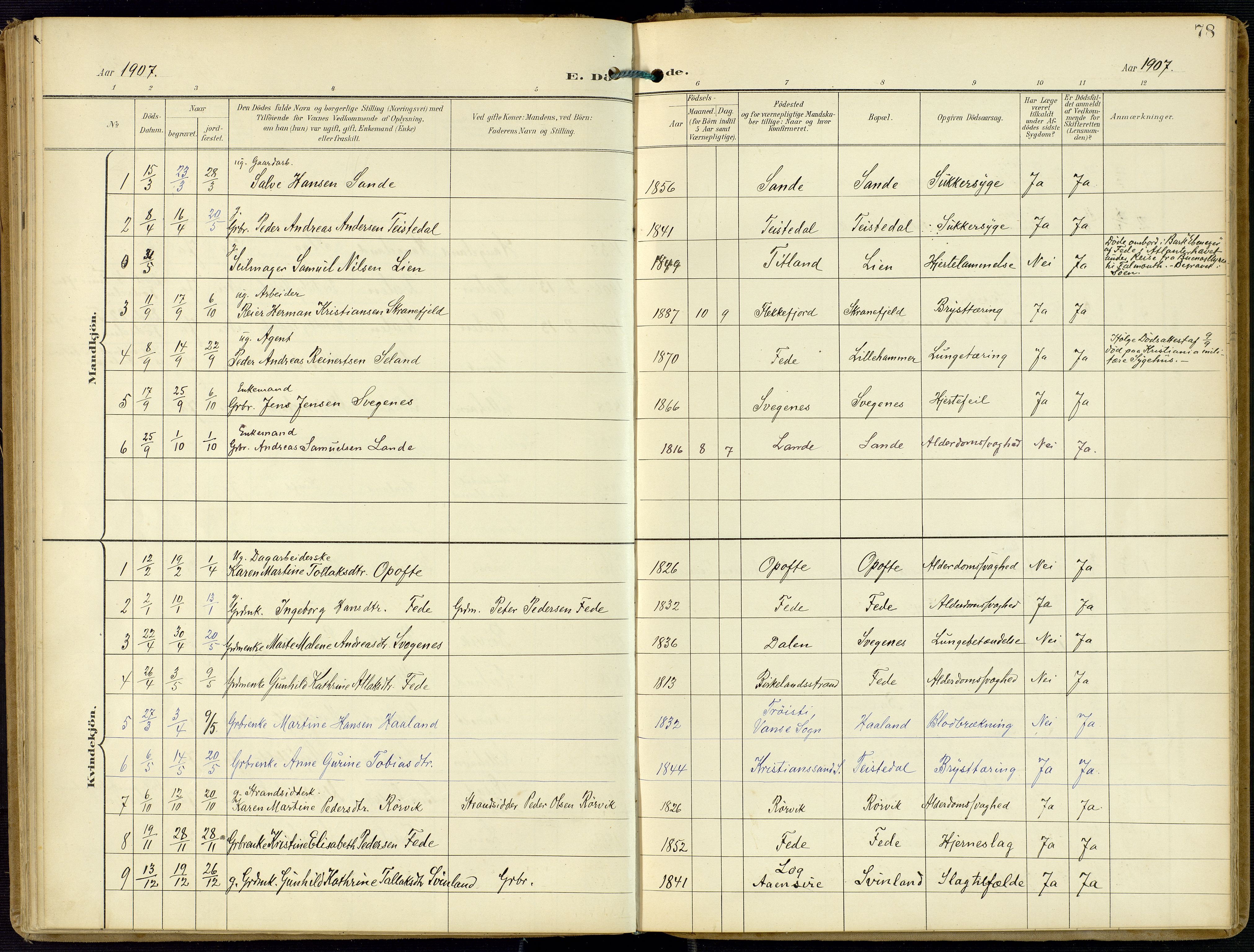 Kvinesdal sokneprestkontor, SAK/1111-0026/F/Fa/Faa/L0005: Parish register (official) no. A 5, 1898-1915, p. 78
